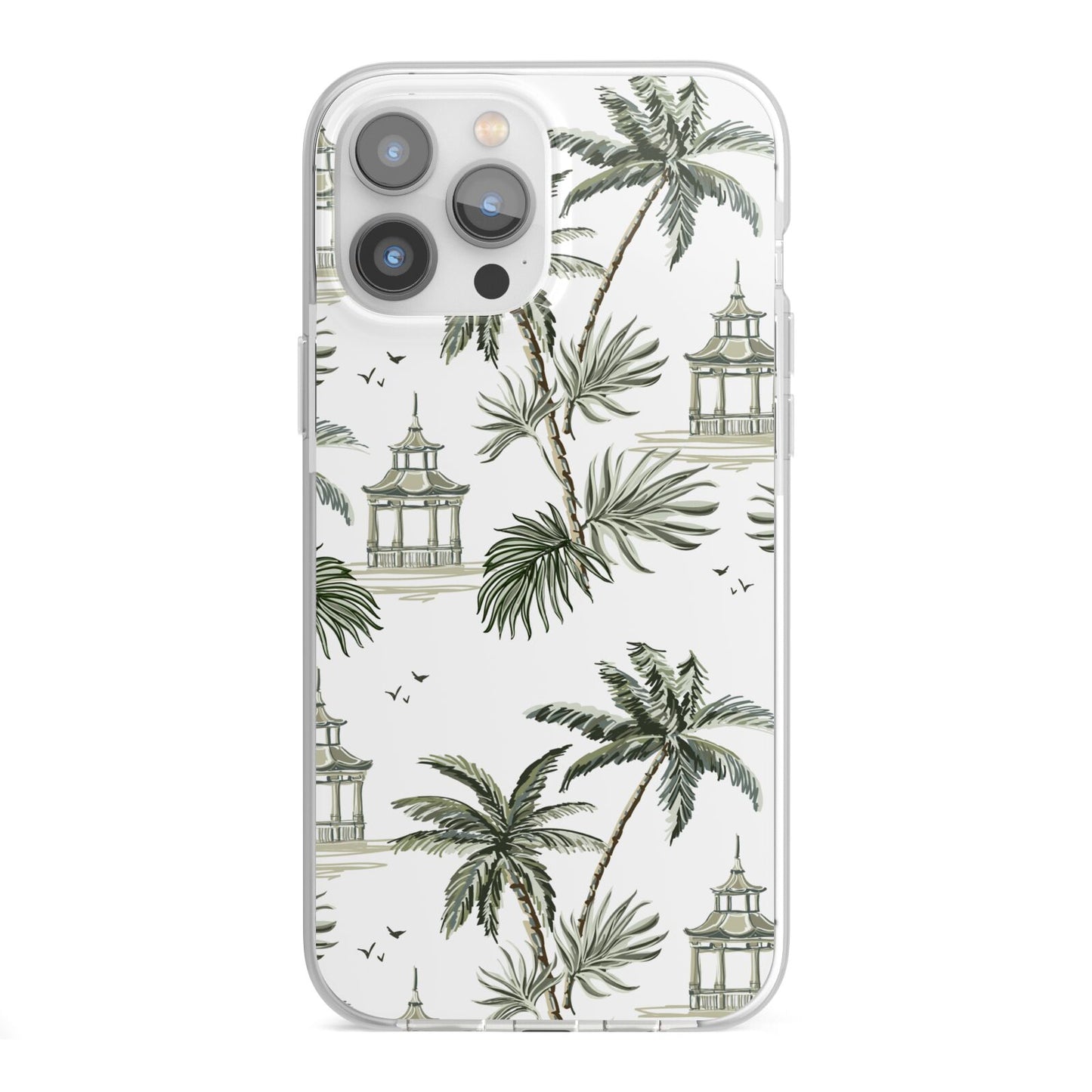 Palm Tree Pattern iPhone 13 Pro Max TPU Impact Case with White Edges