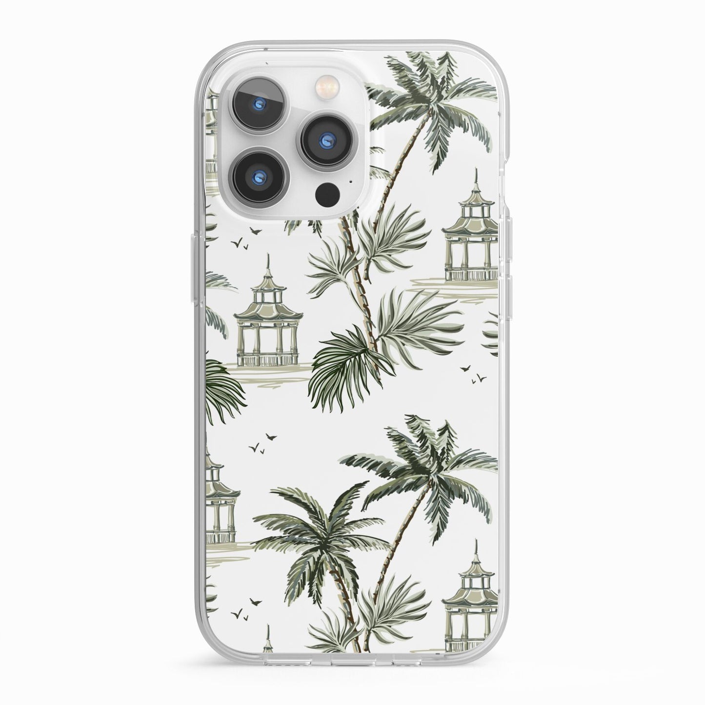 Palm Tree Pattern iPhone 13 Pro TPU Impact Case with White Edges