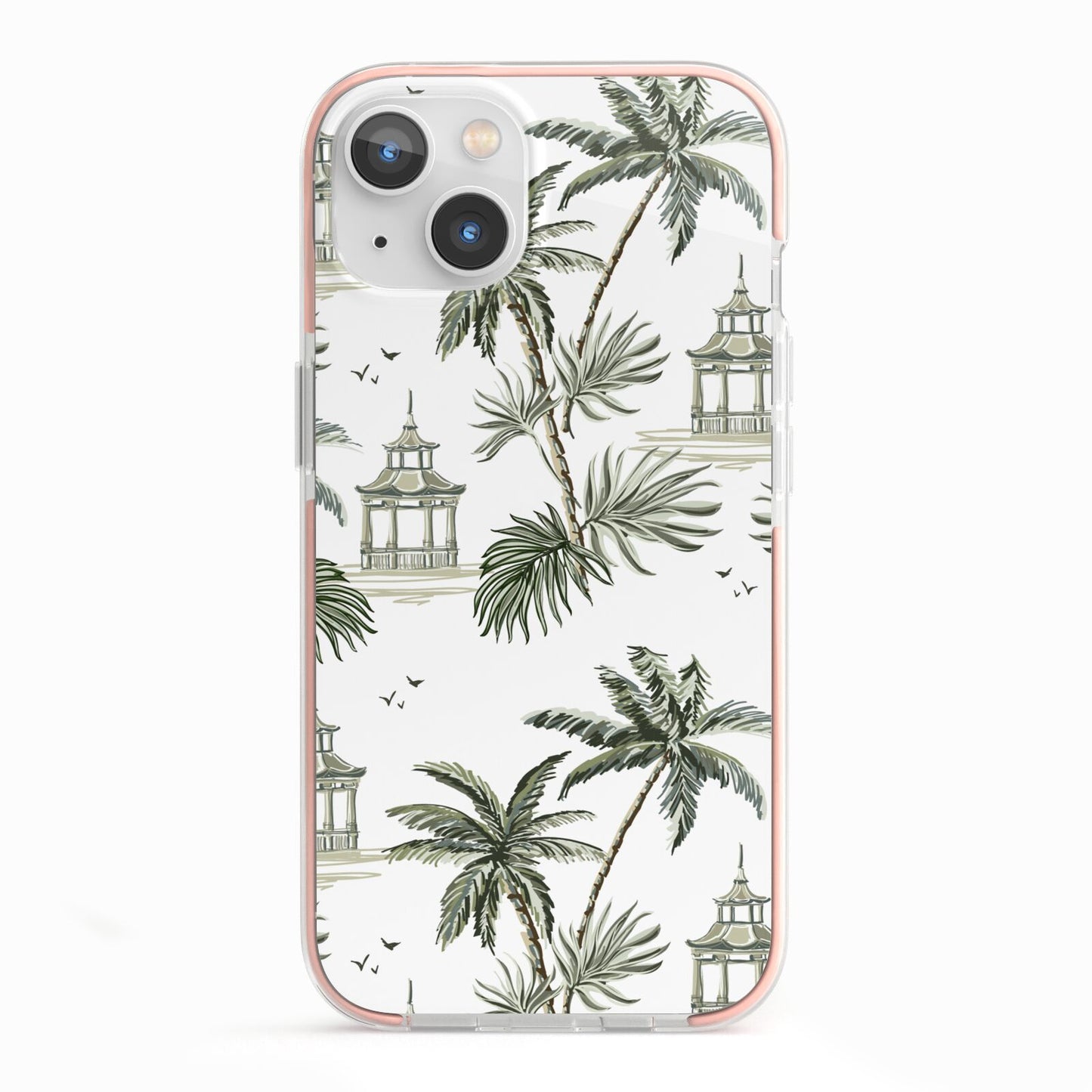 Palm Tree Pattern iPhone 13 TPU Impact Case with Pink Edges