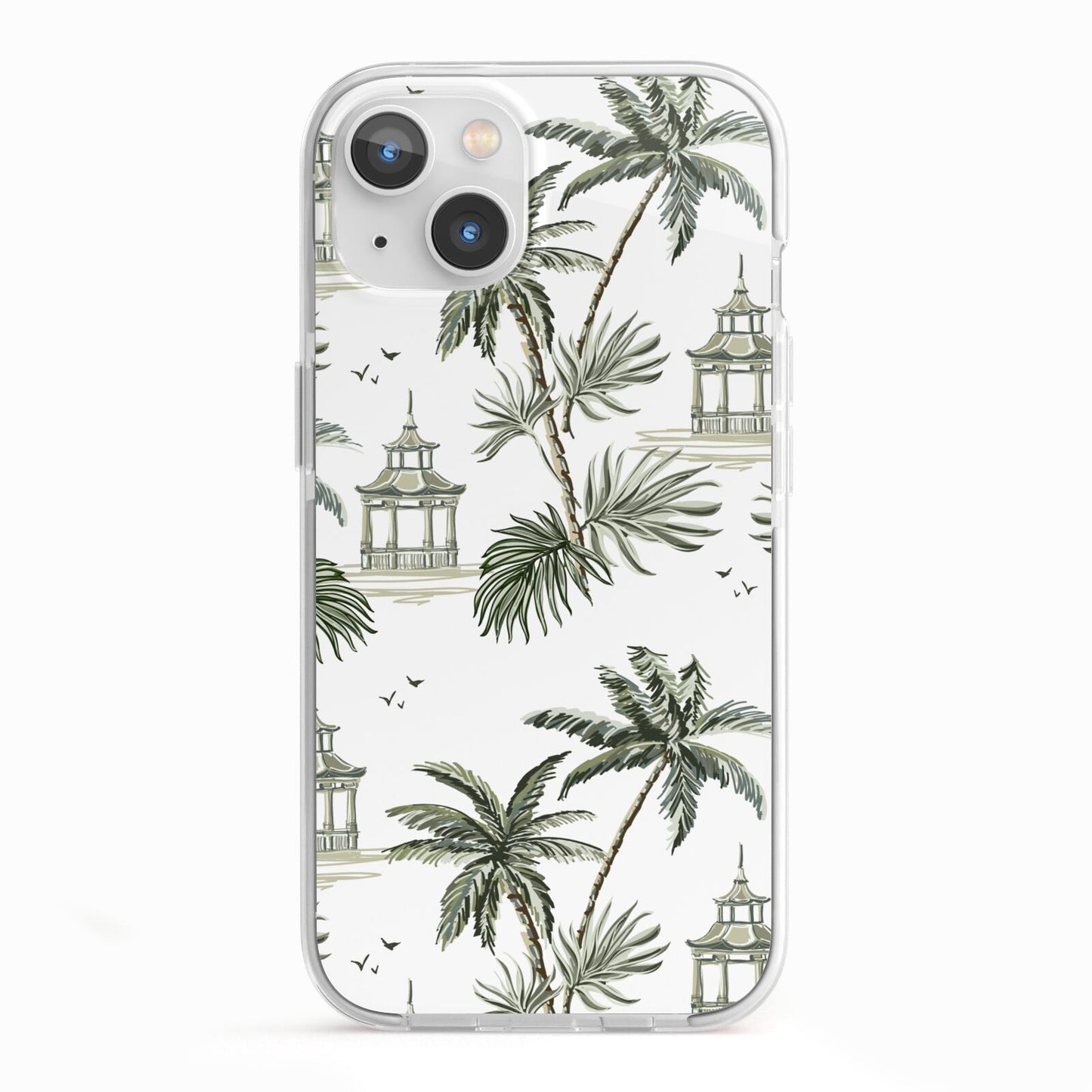 Palm Tree Pattern iPhone 13 TPU Impact Case with White Edges