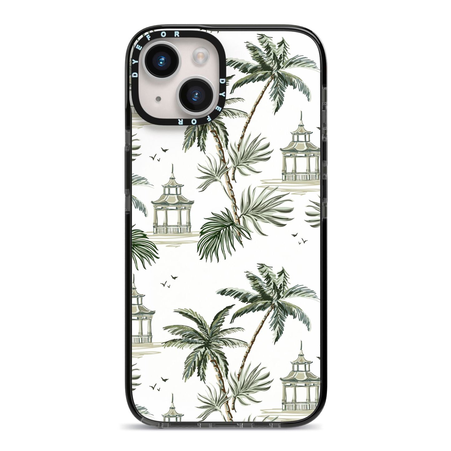 Palm Tree Pattern iPhone 14 Black Impact Case on Silver phone