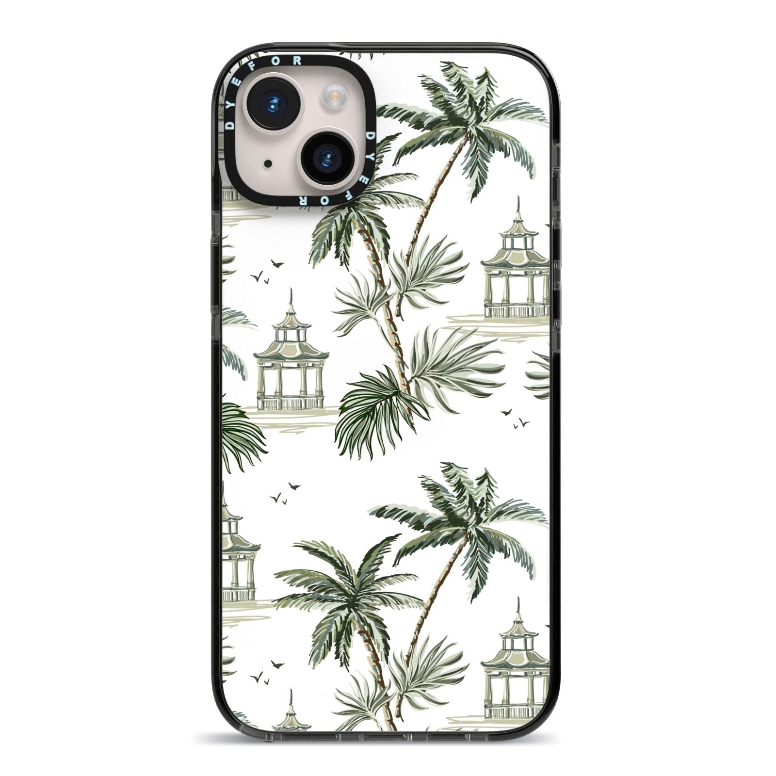 Palm Tree Pattern iPhone 14 Plus Black Impact Case on Silver phone