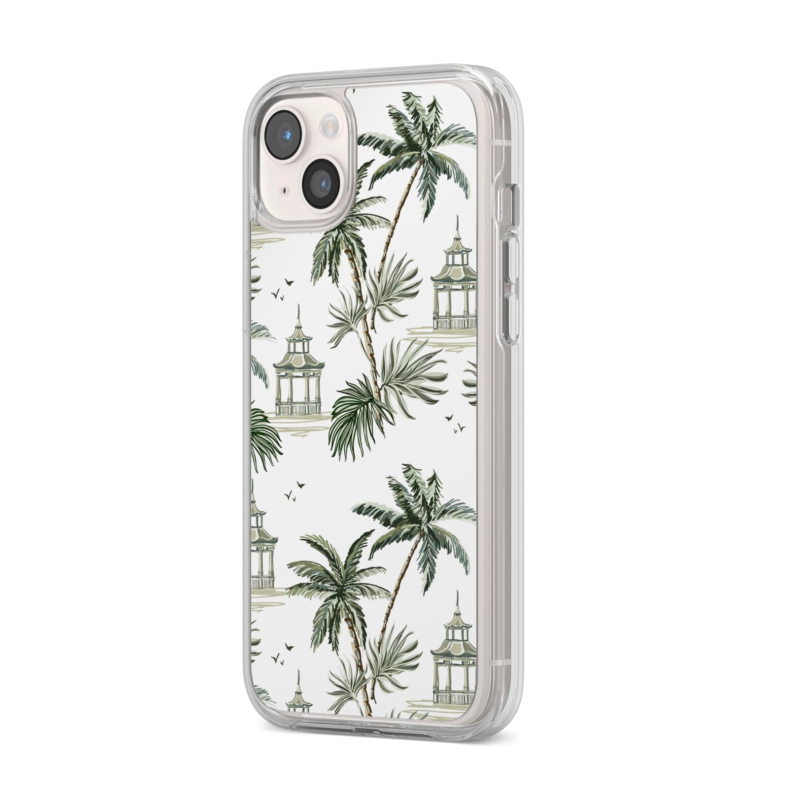 Palm Tree Pattern iPhone 14 Plus Clear Tough Case Starlight Angled Image