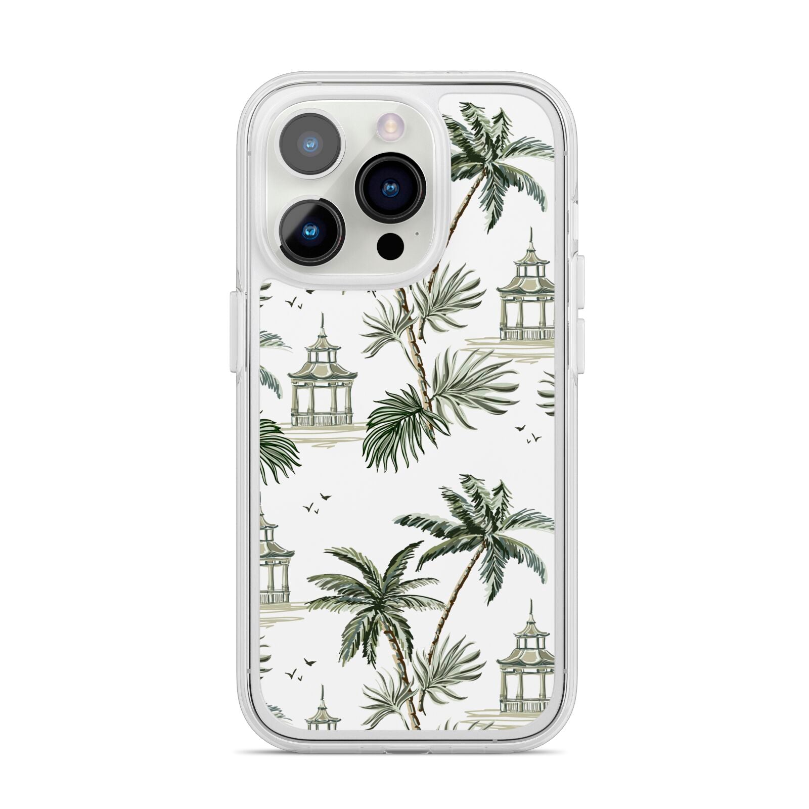 Palm Tree Pattern iPhone 14 Pro Clear Tough Case Silver