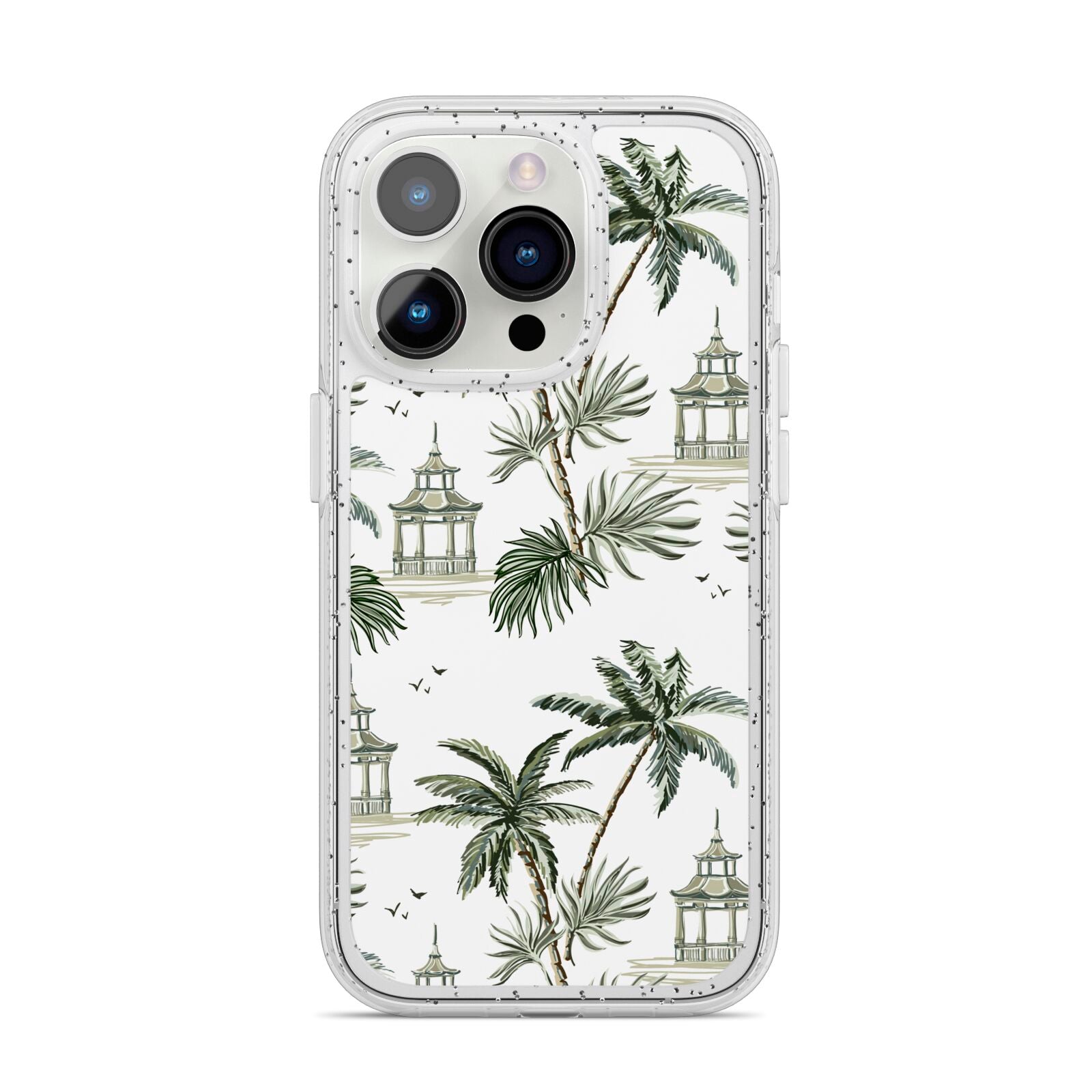 Palm Tree Pattern iPhone 14 Pro Glitter Tough Case Silver