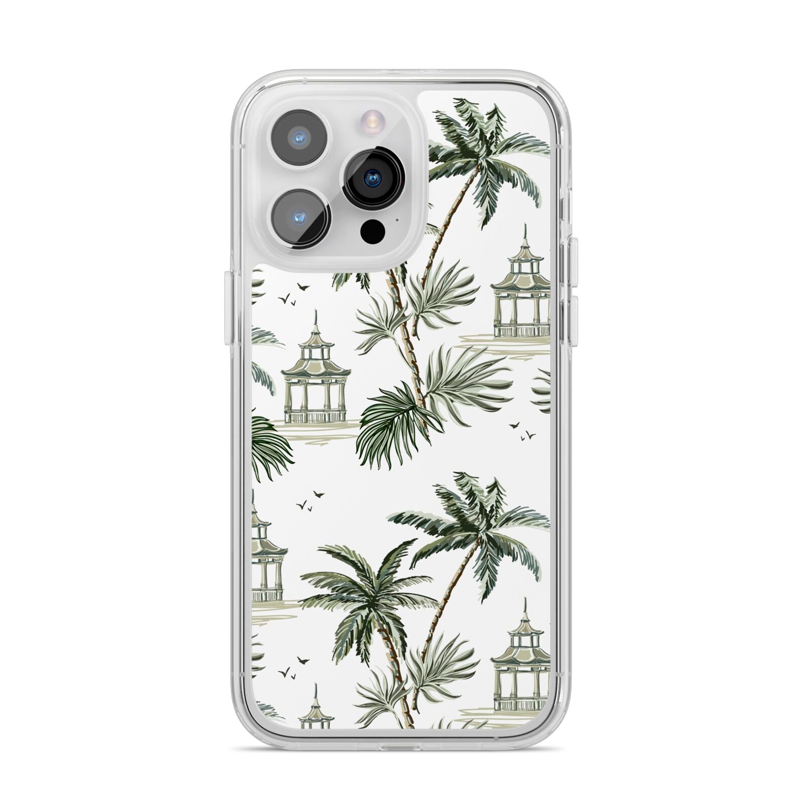 Palm Tree Pattern iPhone 14 Pro Max Clear Tough Case Silver