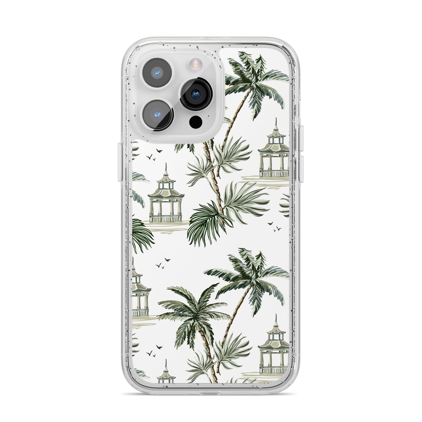 Palm Tree Pattern iPhone 14 Pro Max Glitter Tough Case Silver