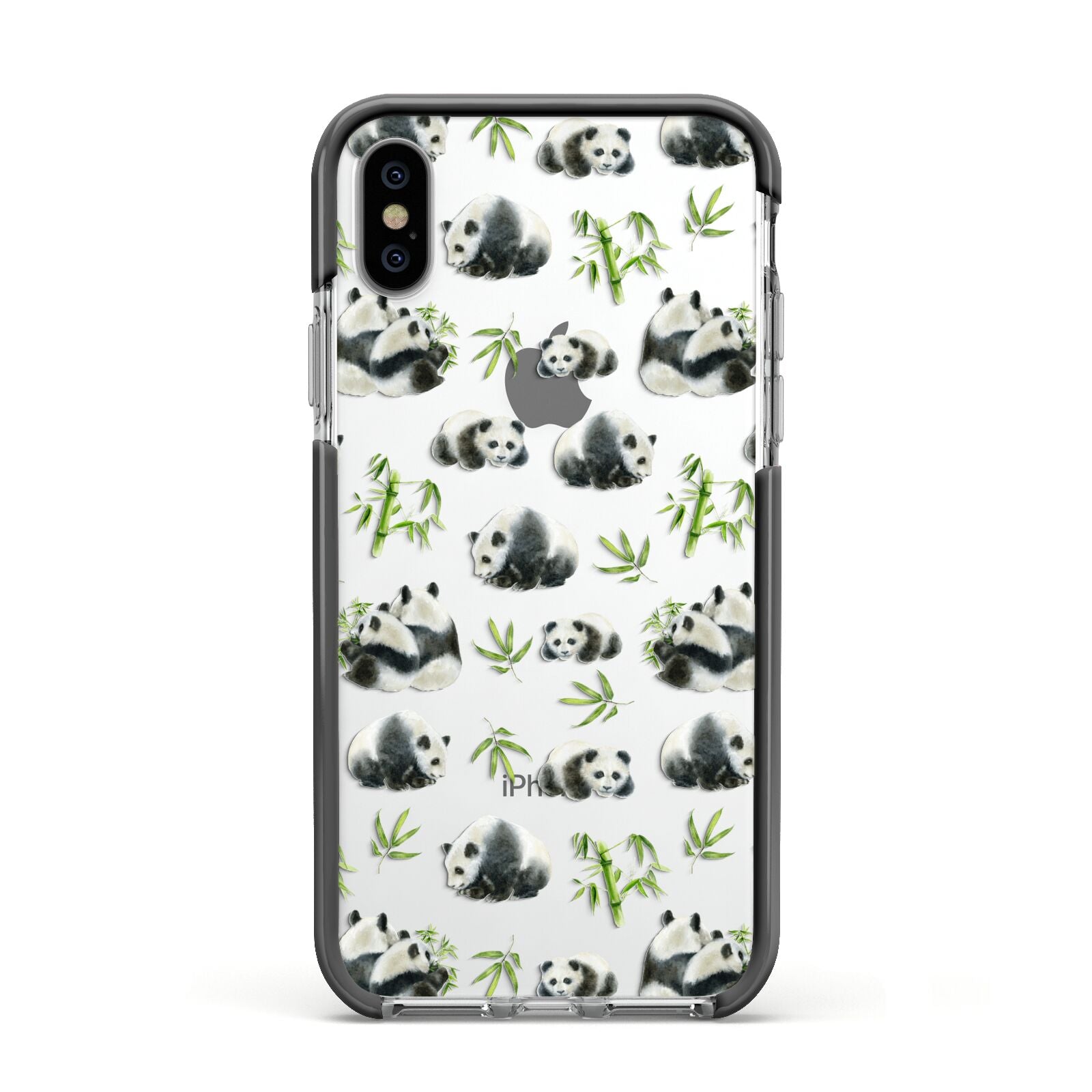 Panda Apple iPhone Xs Impact Case Black Edge on Silver Phone