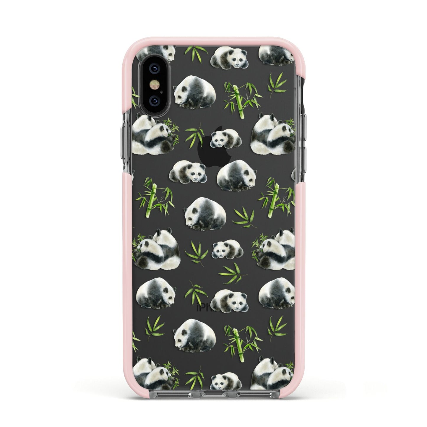 Panda Apple iPhone Xs Impact Case Pink Edge on Black Phone