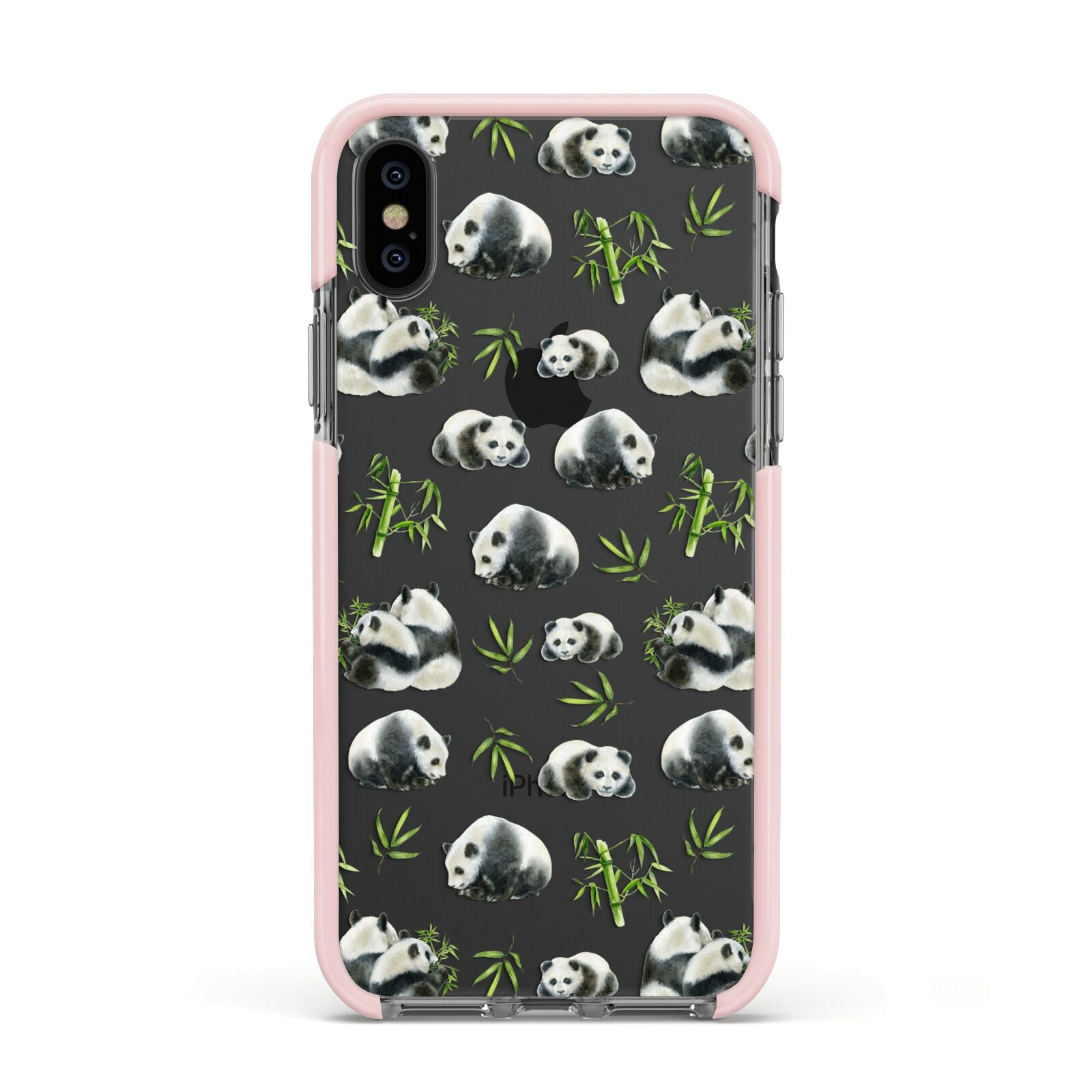 Panda Apple iPhone Xs Impact Case Pink Edge on Black Phone