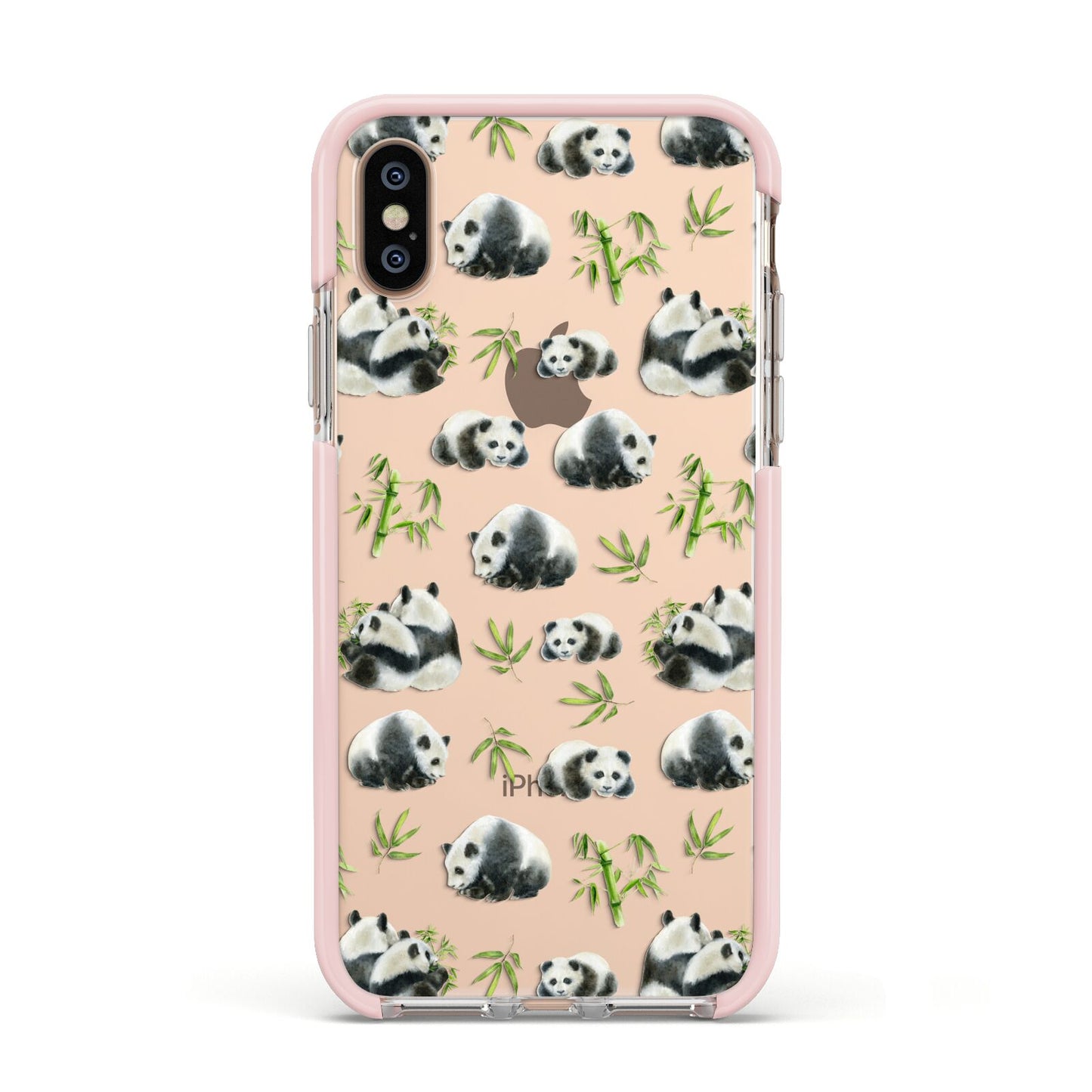 Panda Apple iPhone Xs Impact Case Pink Edge on Gold Phone