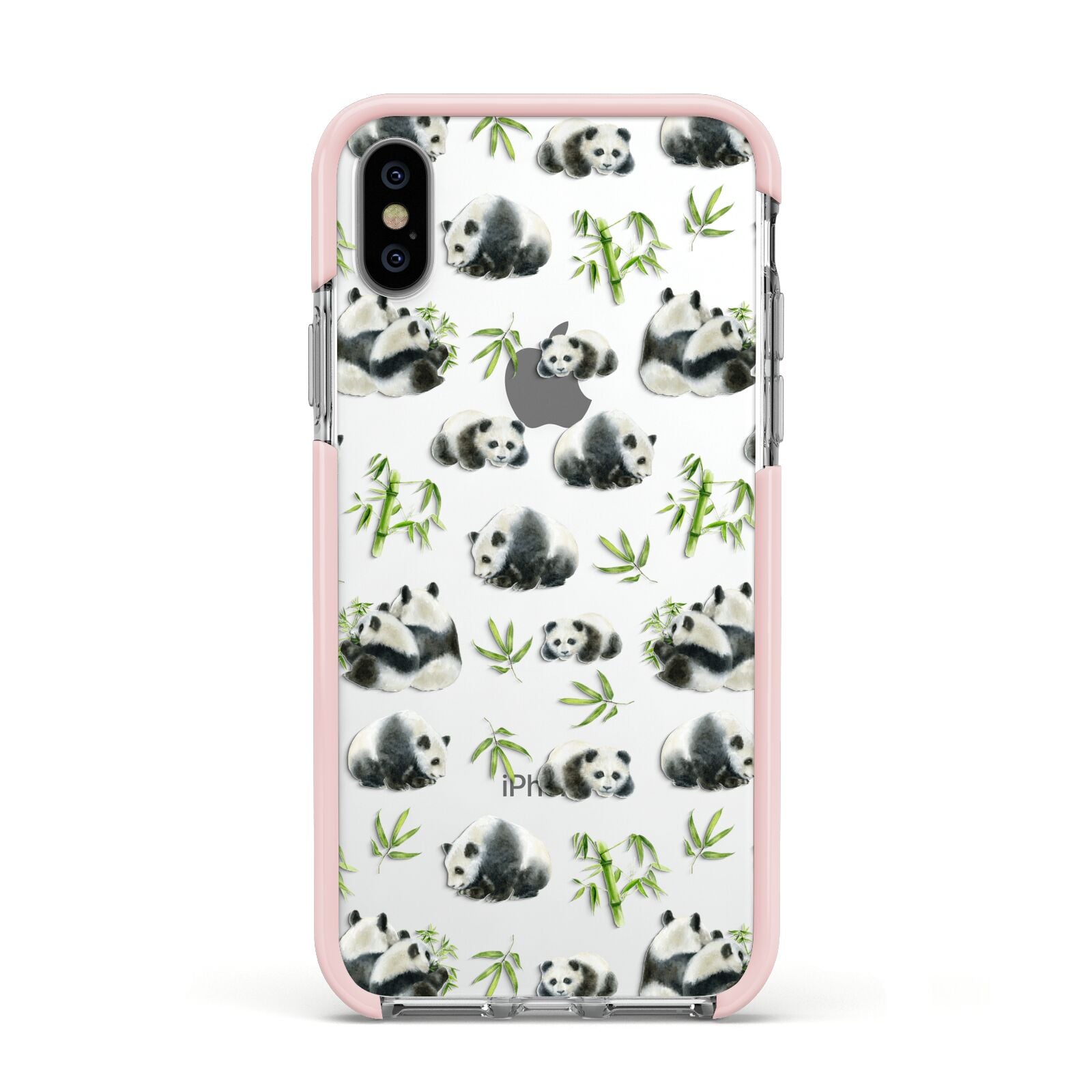 Panda Apple iPhone Xs Impact Case Pink Edge on Silver Phone