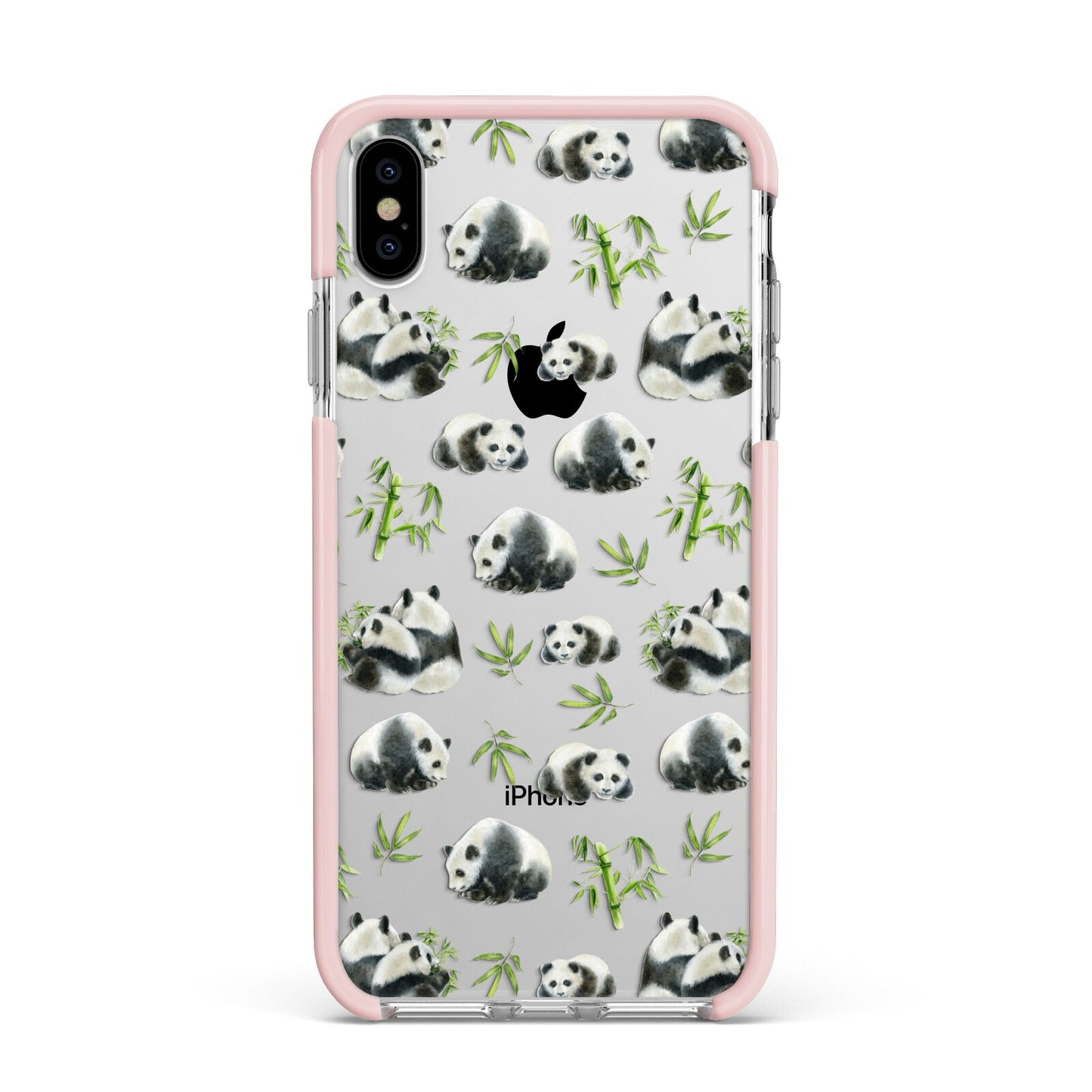 Panda Apple iPhone Xs Max Impact Case Pink Edge on Silver Phone