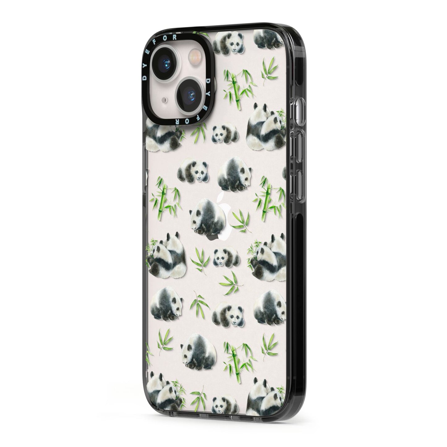 Panda iPhone 13 Black Impact Case Side Angle on Silver phone