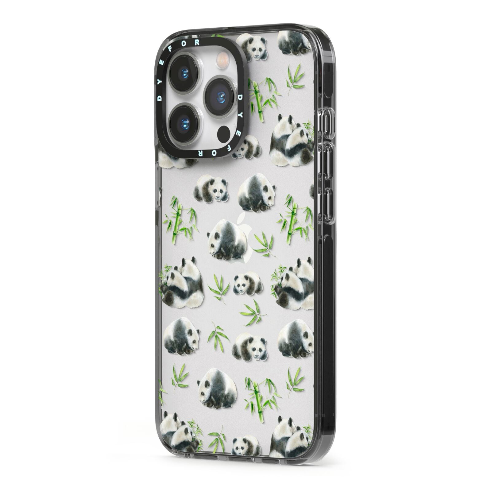 Panda iPhone 13 Pro Black Impact Case Side Angle on Silver phone