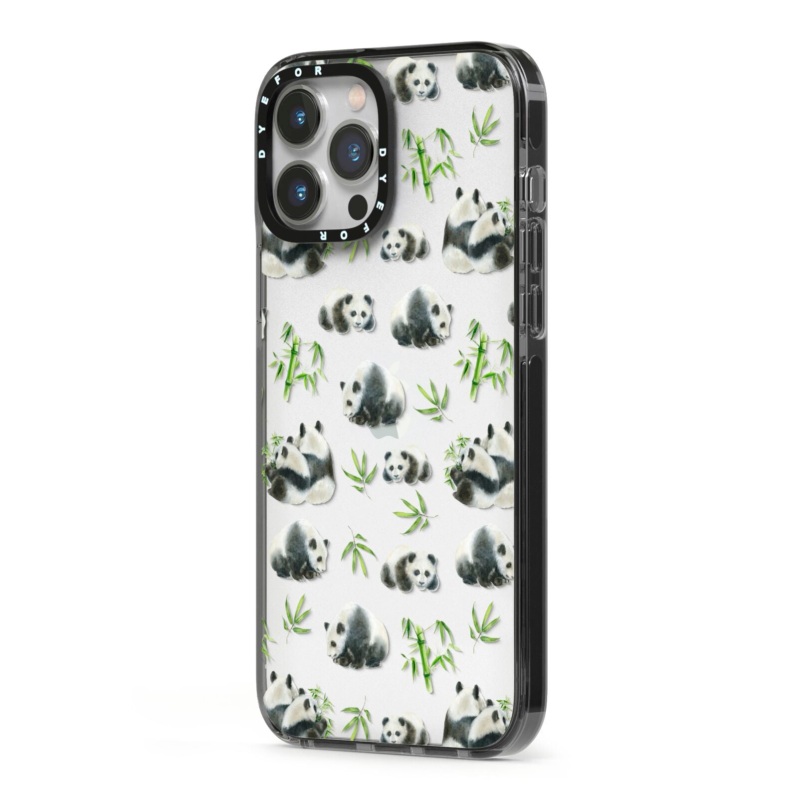 Panda iPhone 13 Pro Max Black Impact Case Side Angle on Silver phone