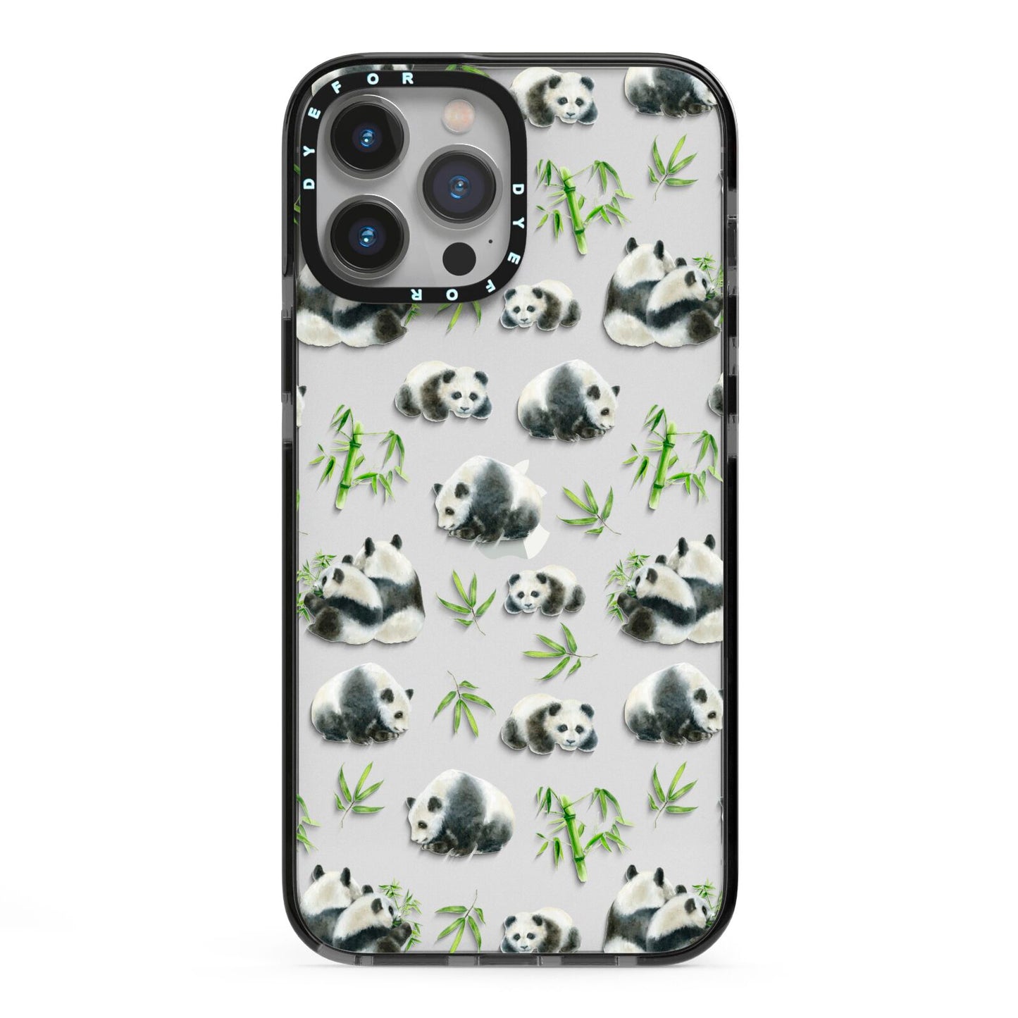 Panda iPhone 13 Pro Max Black Impact Case on Silver phone