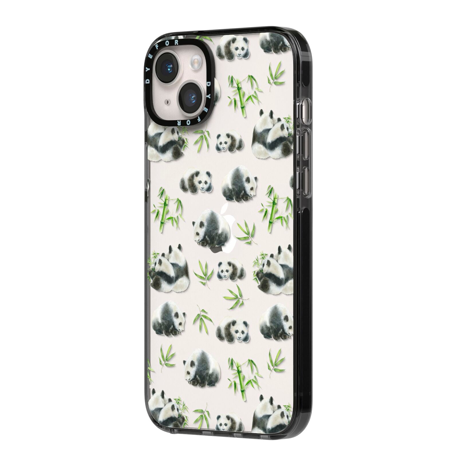 Panda iPhone 14 Plus Black Impact Case Side Angle on Silver phone