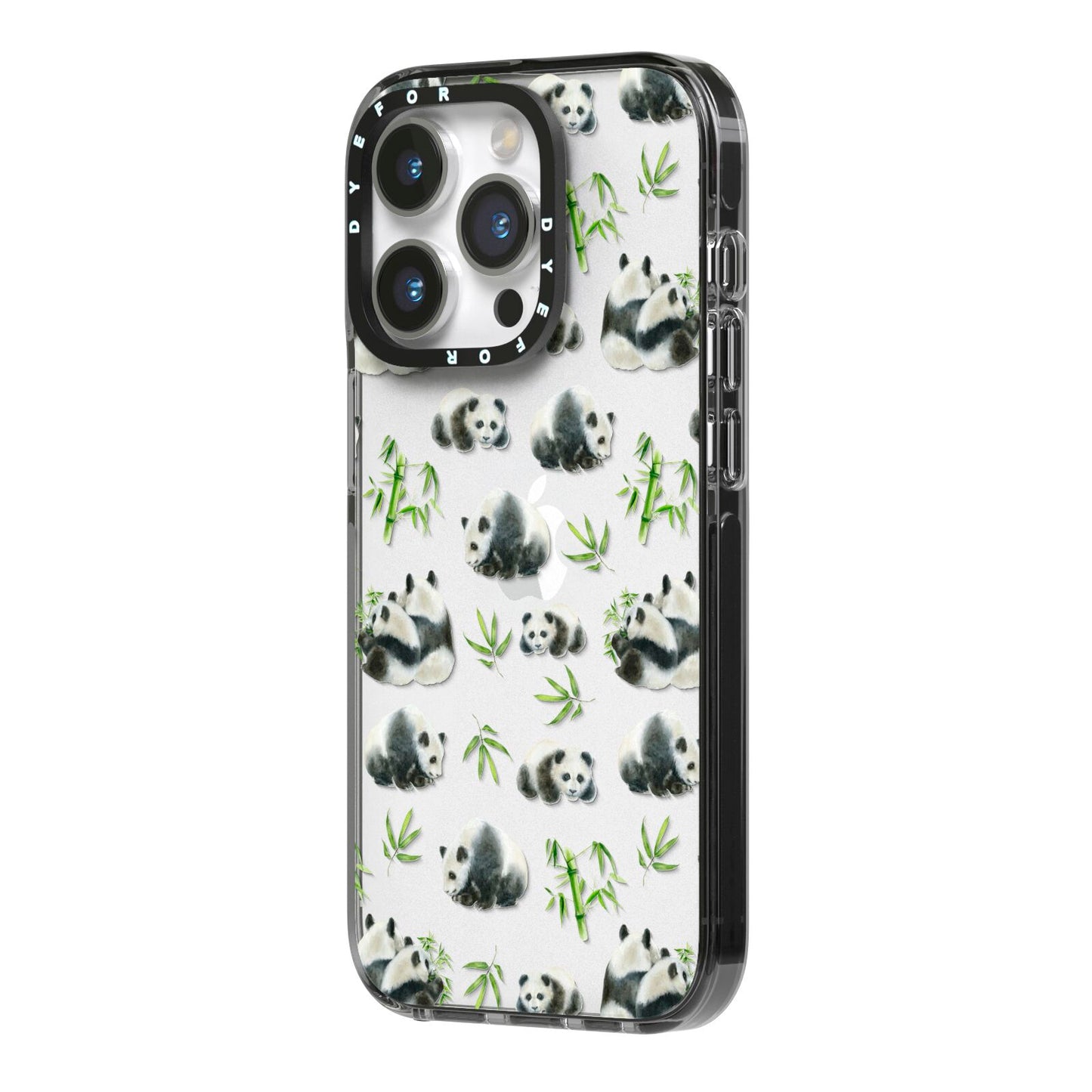 Panda iPhone 14 Pro Black Impact Case Side Angle on Silver phone