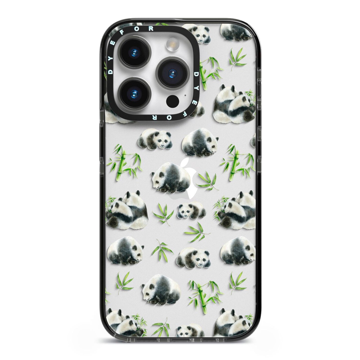 Panda iPhone 14 Pro Black Impact Case on Silver phone