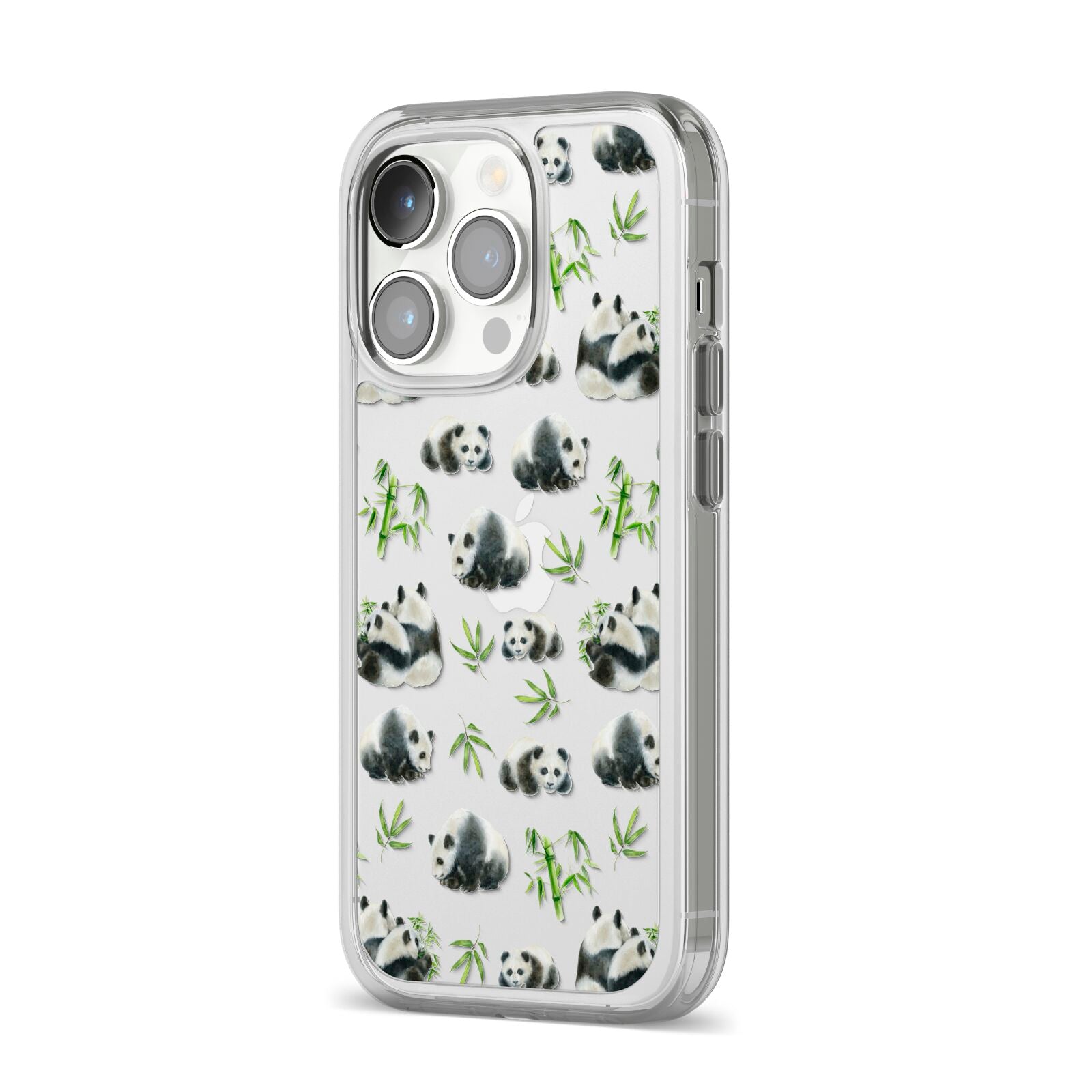 Panda iPhone 14 Pro Clear Tough Case Silver Angled Image