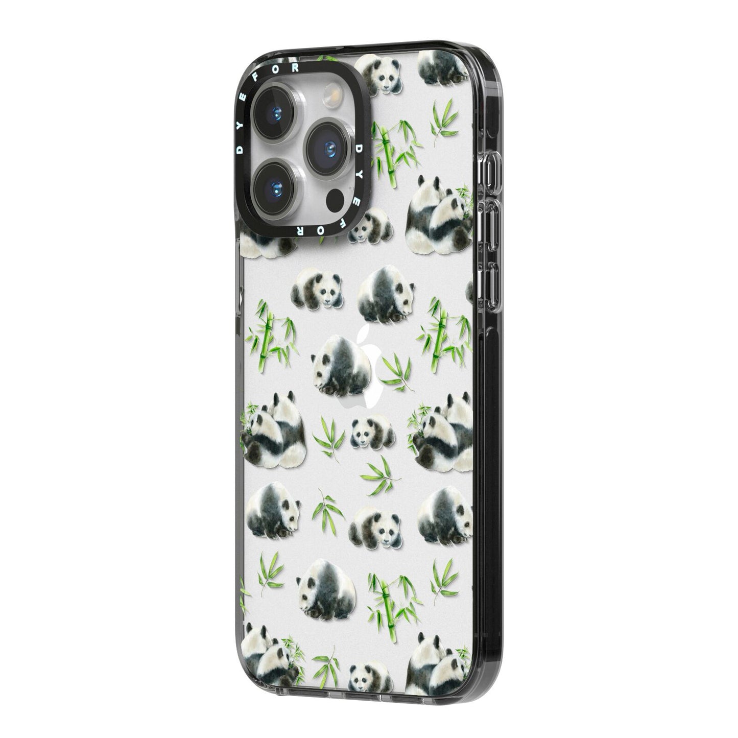 Panda iPhone 14 Pro Max Black Impact Case Side Angle on Silver phone