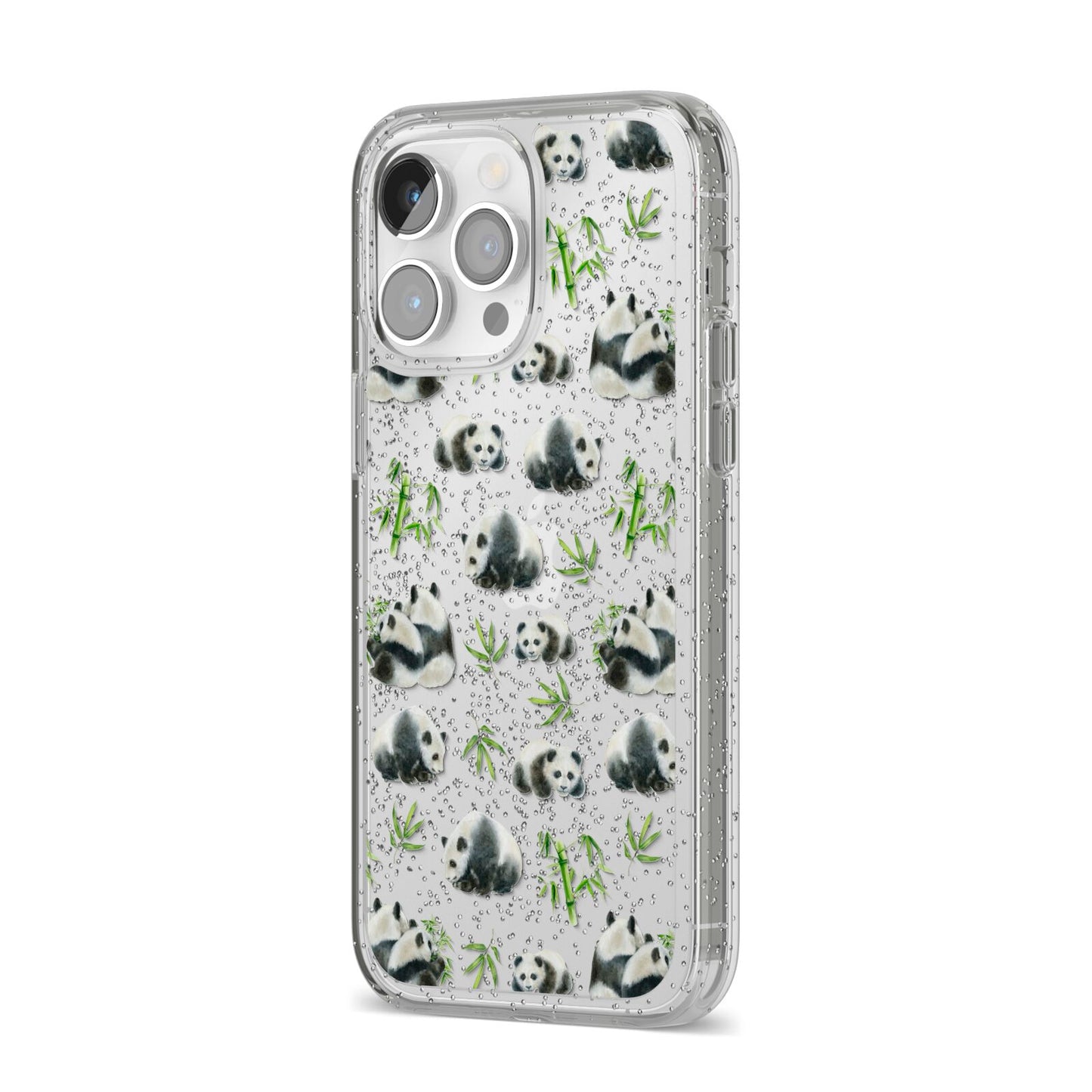 Panda iPhone 14 Pro Max Glitter Tough Case Silver Angled Image