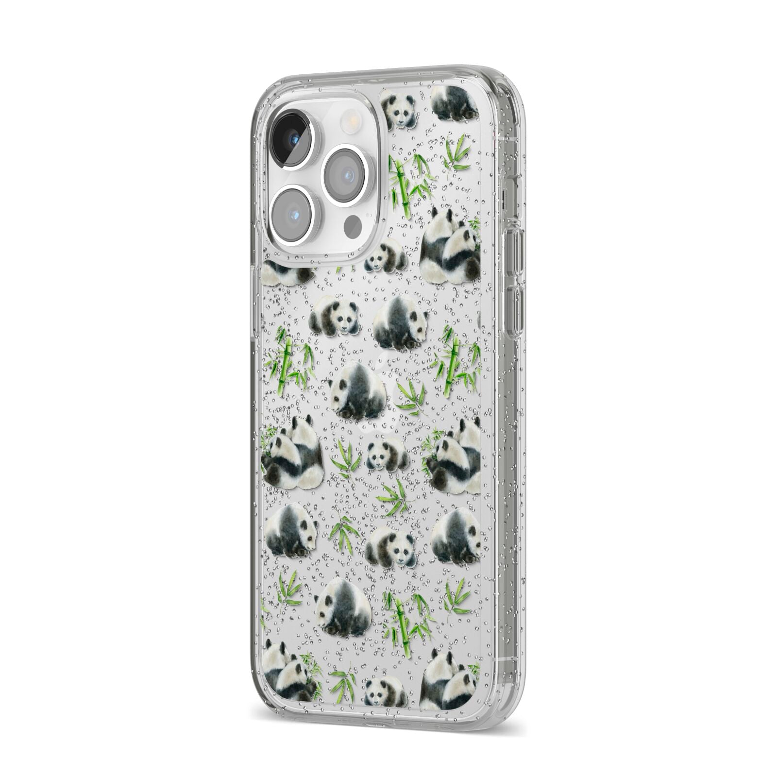 Panda iPhone 14 Pro Max Glitter Tough Case Silver Angled Image