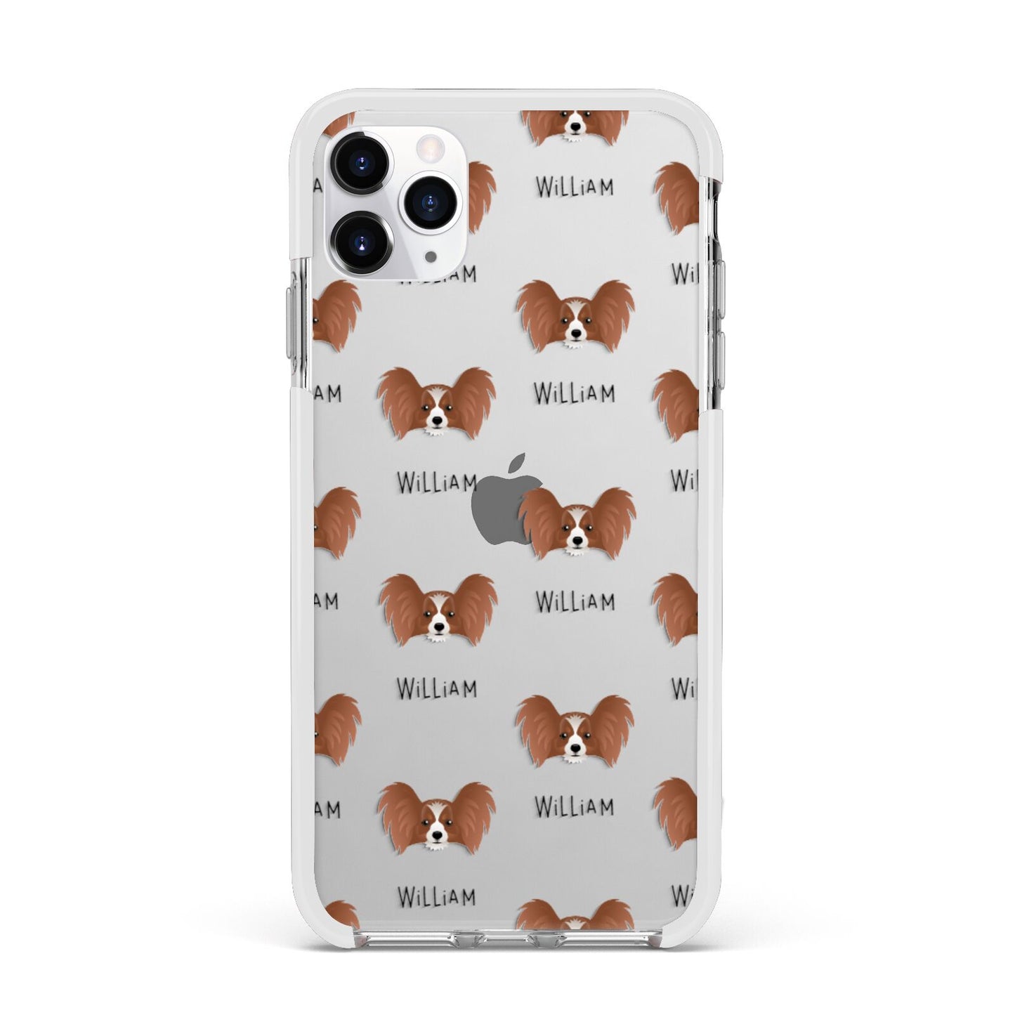Papillon Icon with Name Apple iPhone 11 Pro Max in Silver with White Impact Case