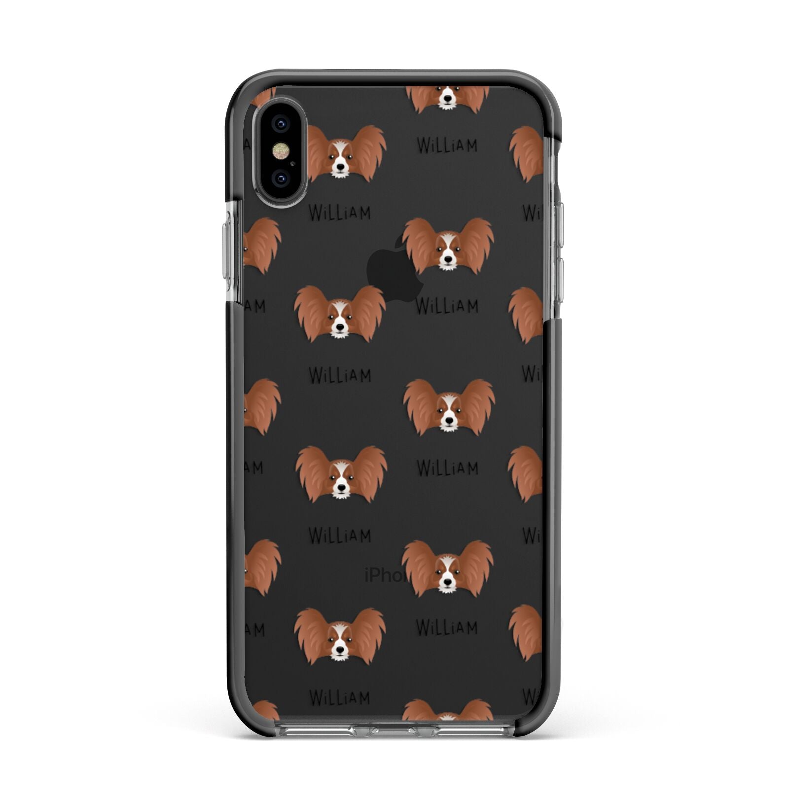 Papillon Icon with Name Apple iPhone Xs Max Impact Case Black Edge on Black Phone