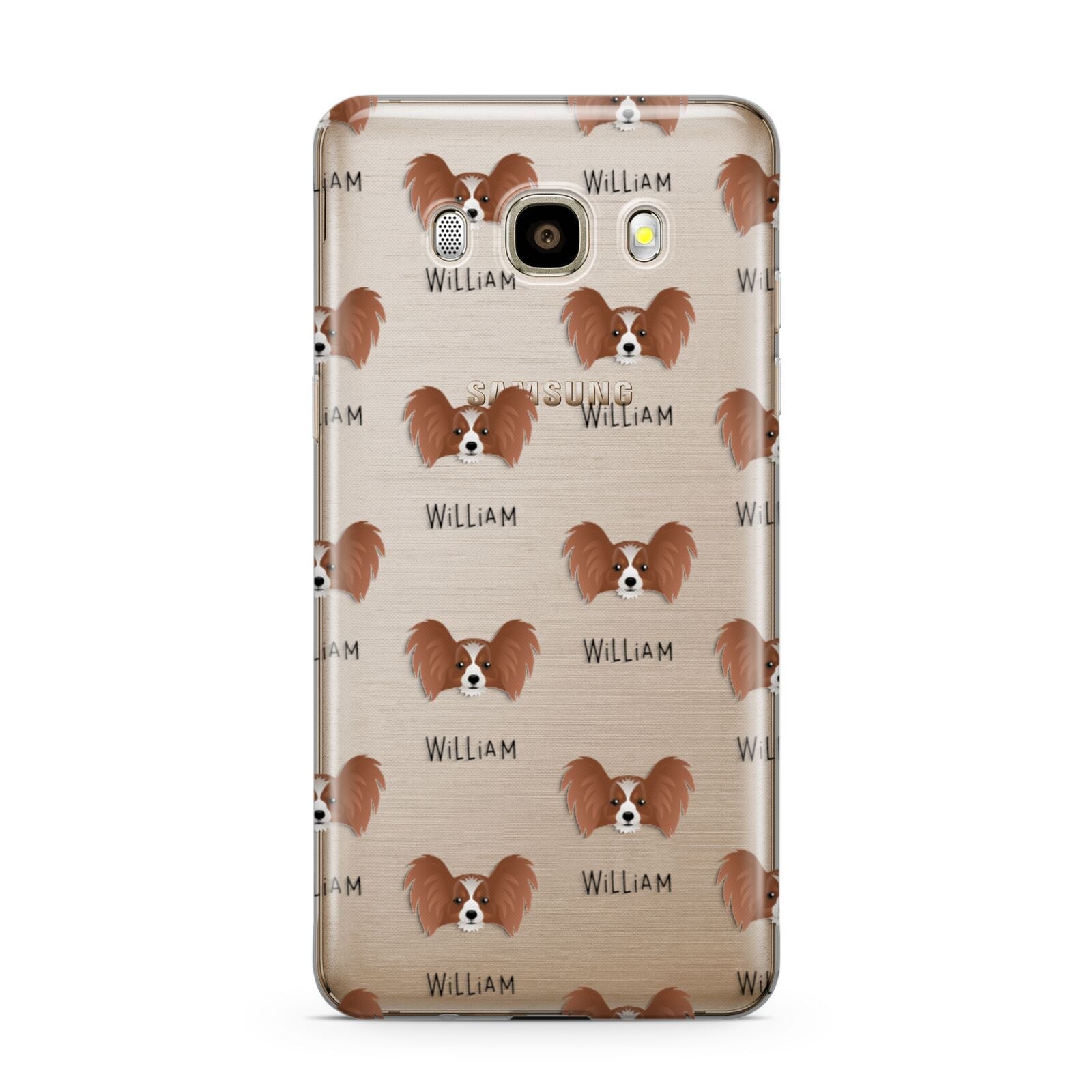Papillon Icon with Name Samsung Galaxy J7 2016 Case on gold phone