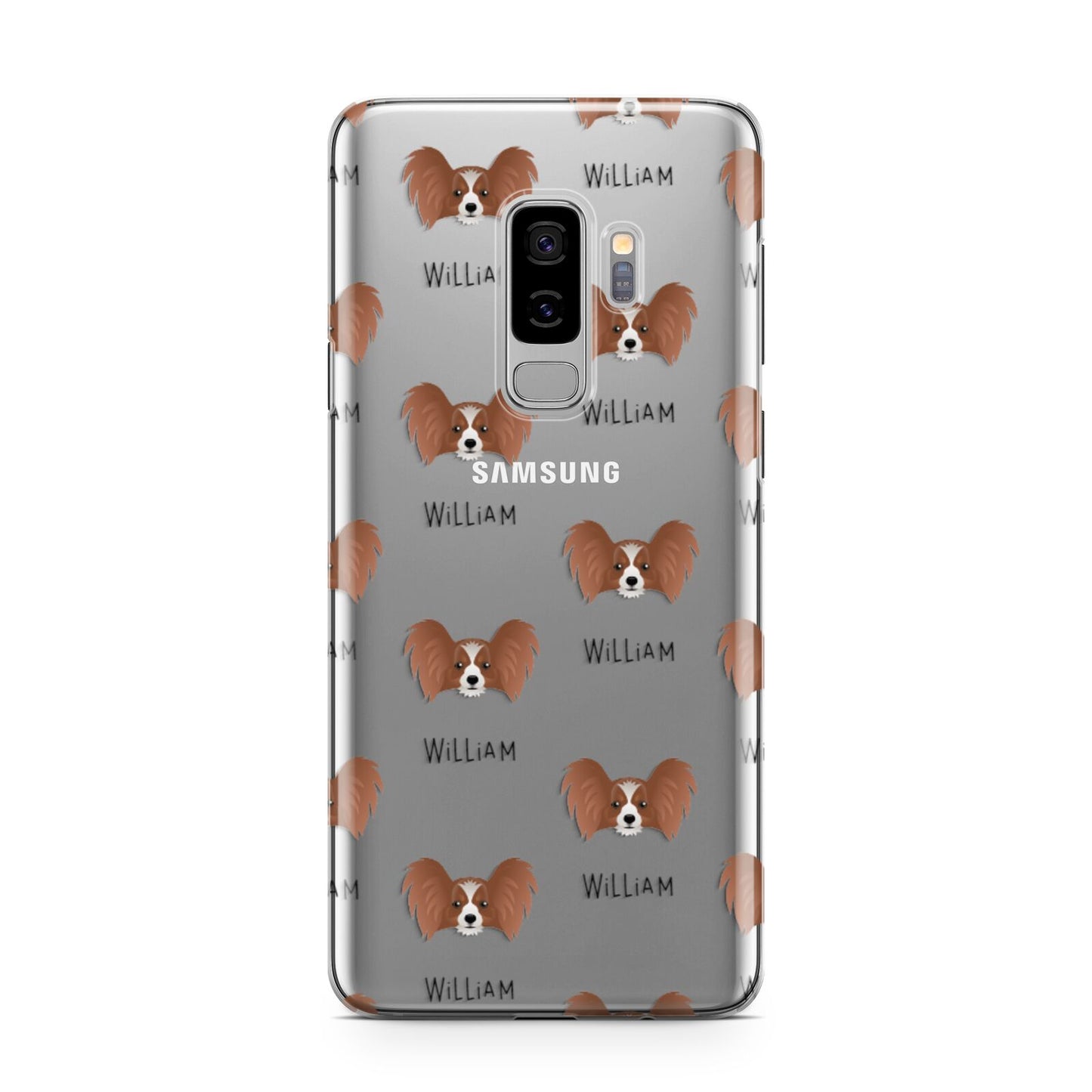 Papillon Icon with Name Samsung Galaxy S9 Plus Case on Silver phone