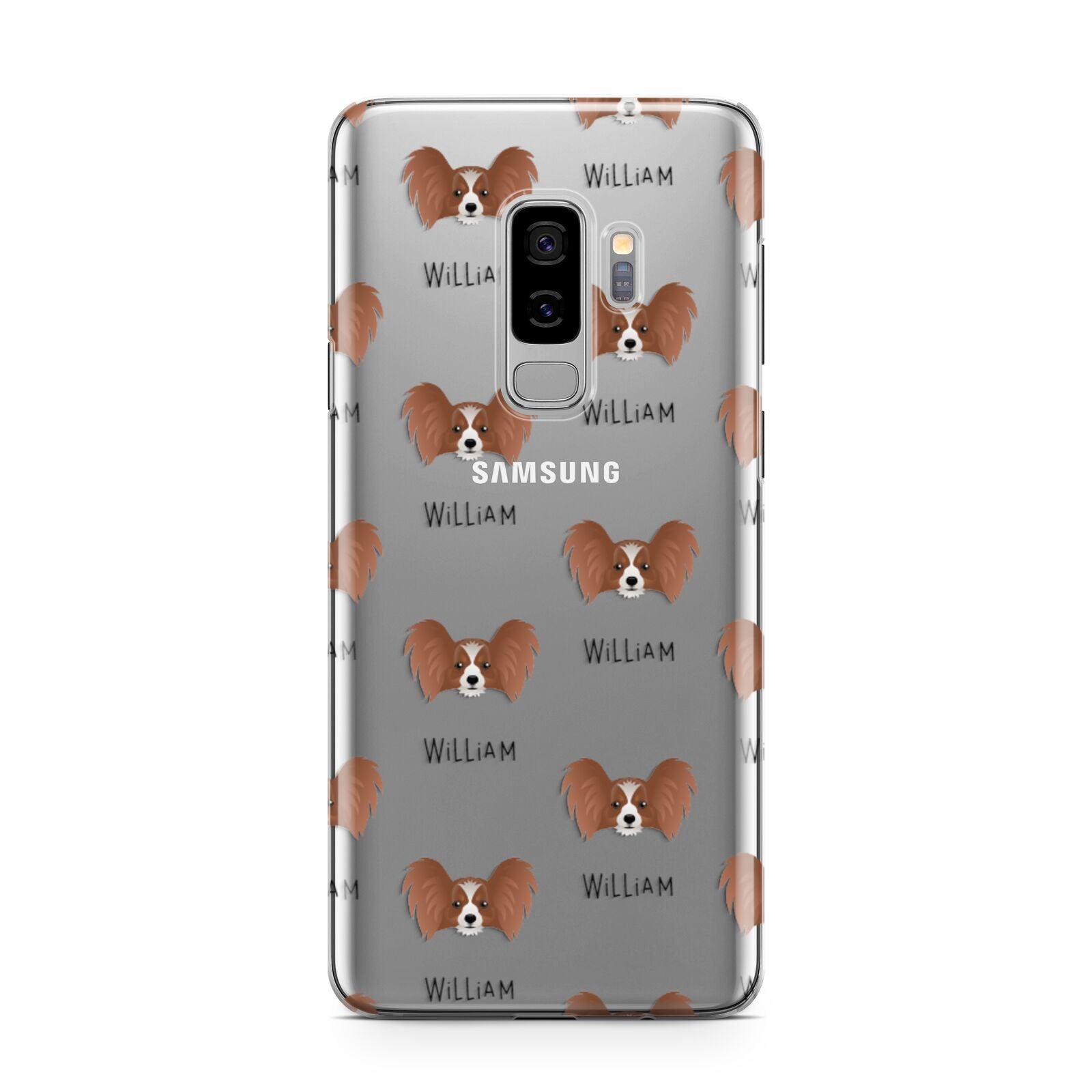 Papillon Icon with Name Samsung Galaxy S9 Plus Case on Silver phone