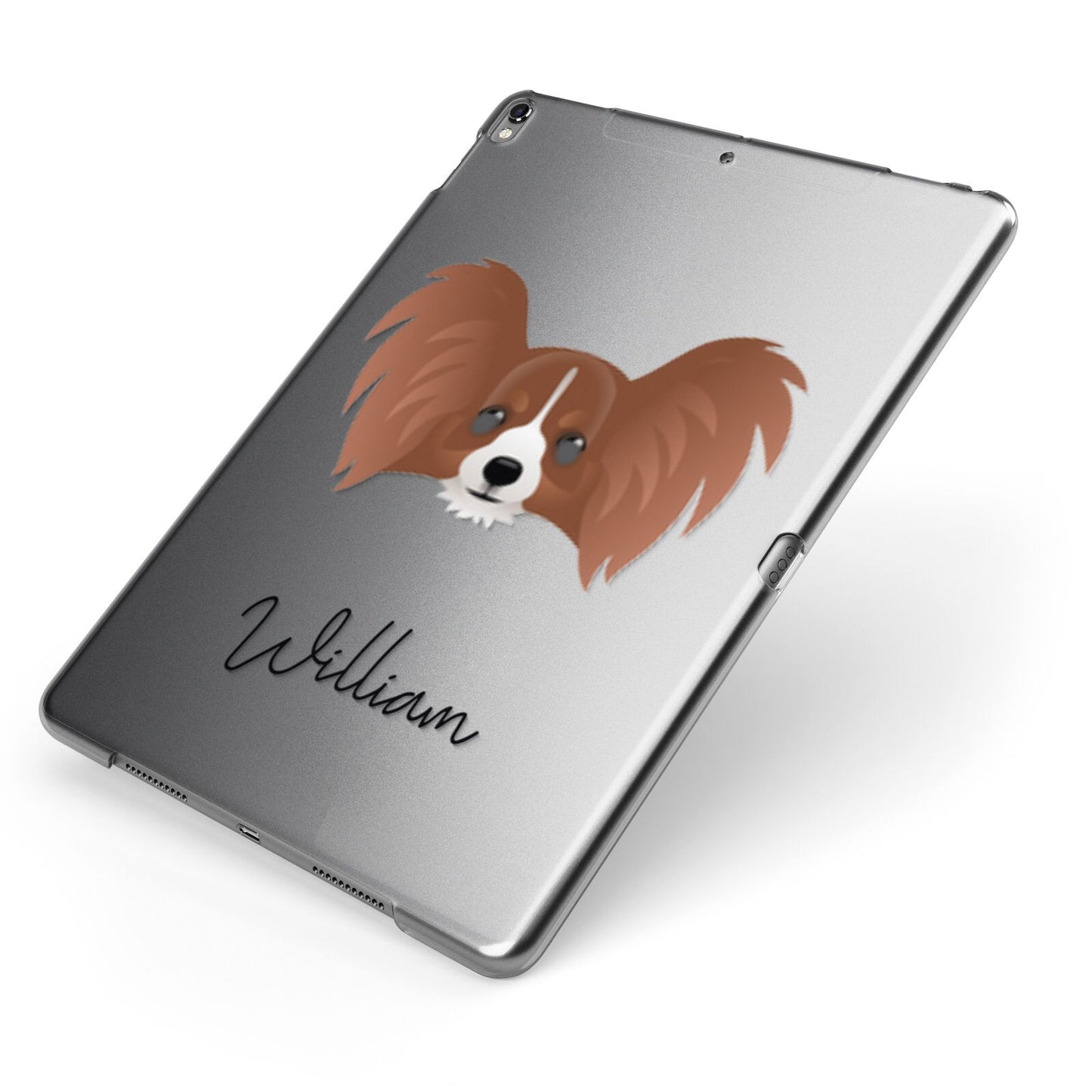 Papillon Personalised Apple iPad Case on Grey iPad Side View