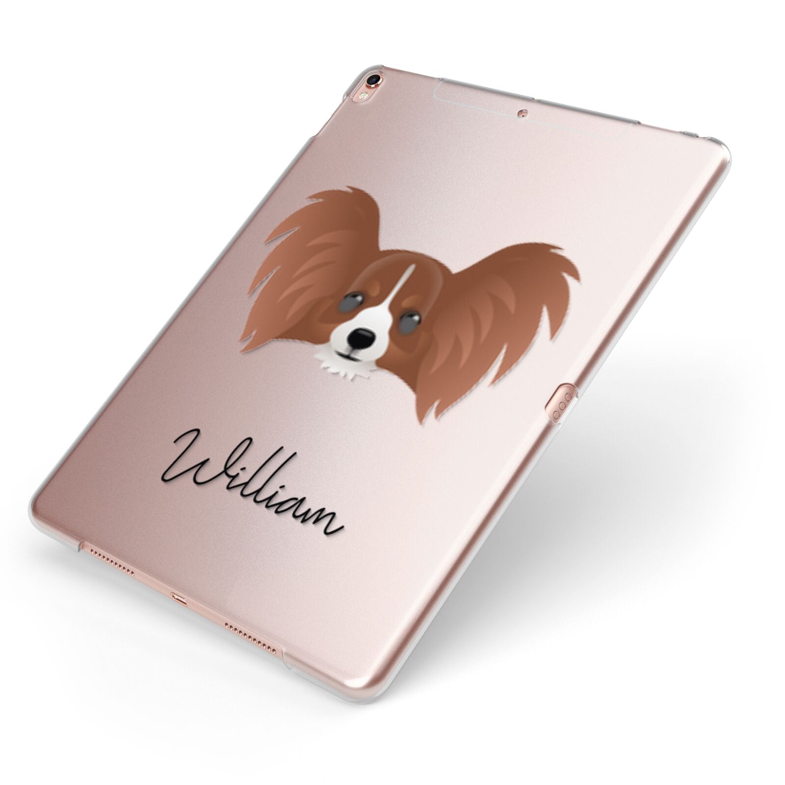 Papillon Personalised Apple iPad Case on Rose Gold iPad Side View