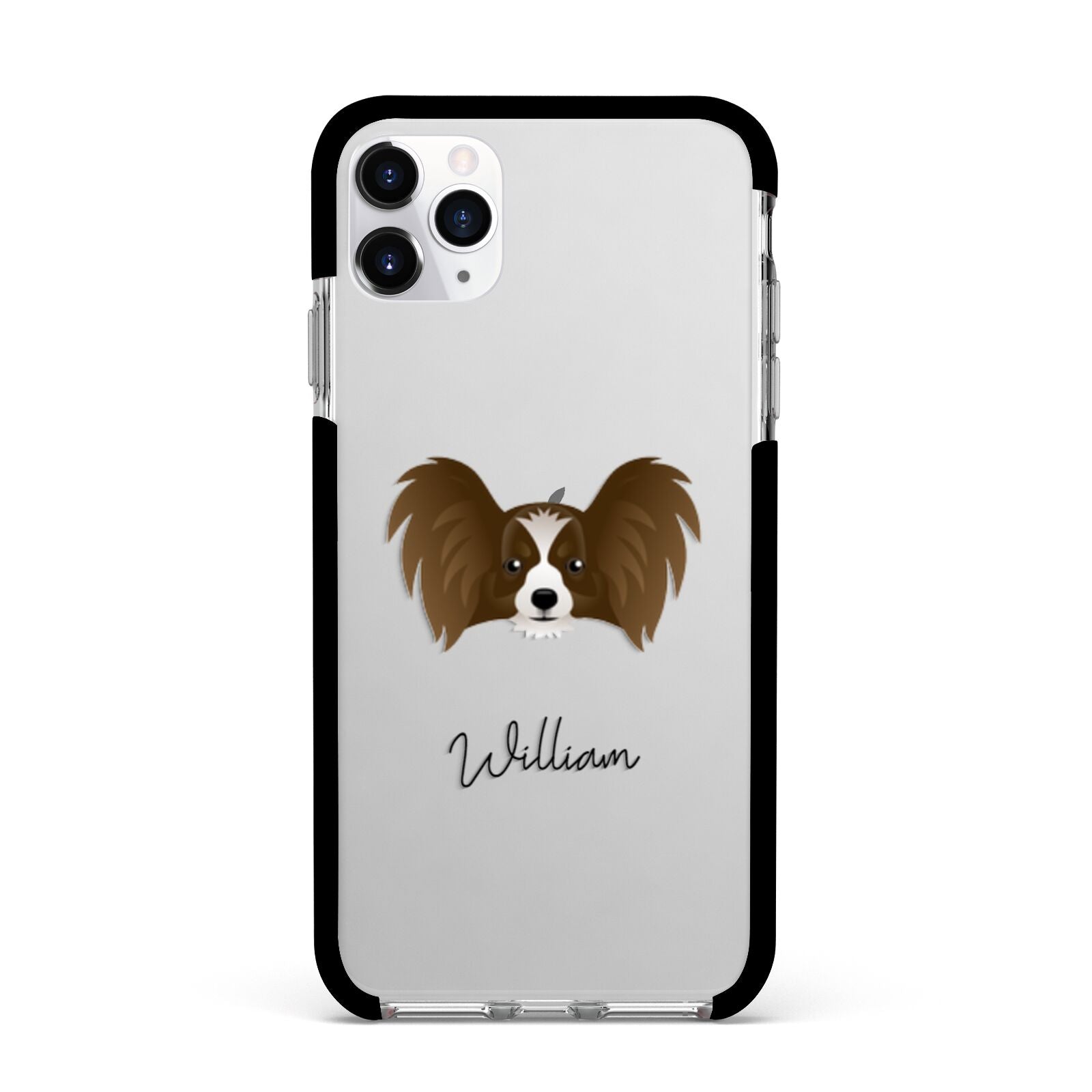 Papillon Personalised Apple iPhone 11 Pro Max in Silver with Black Impact Case