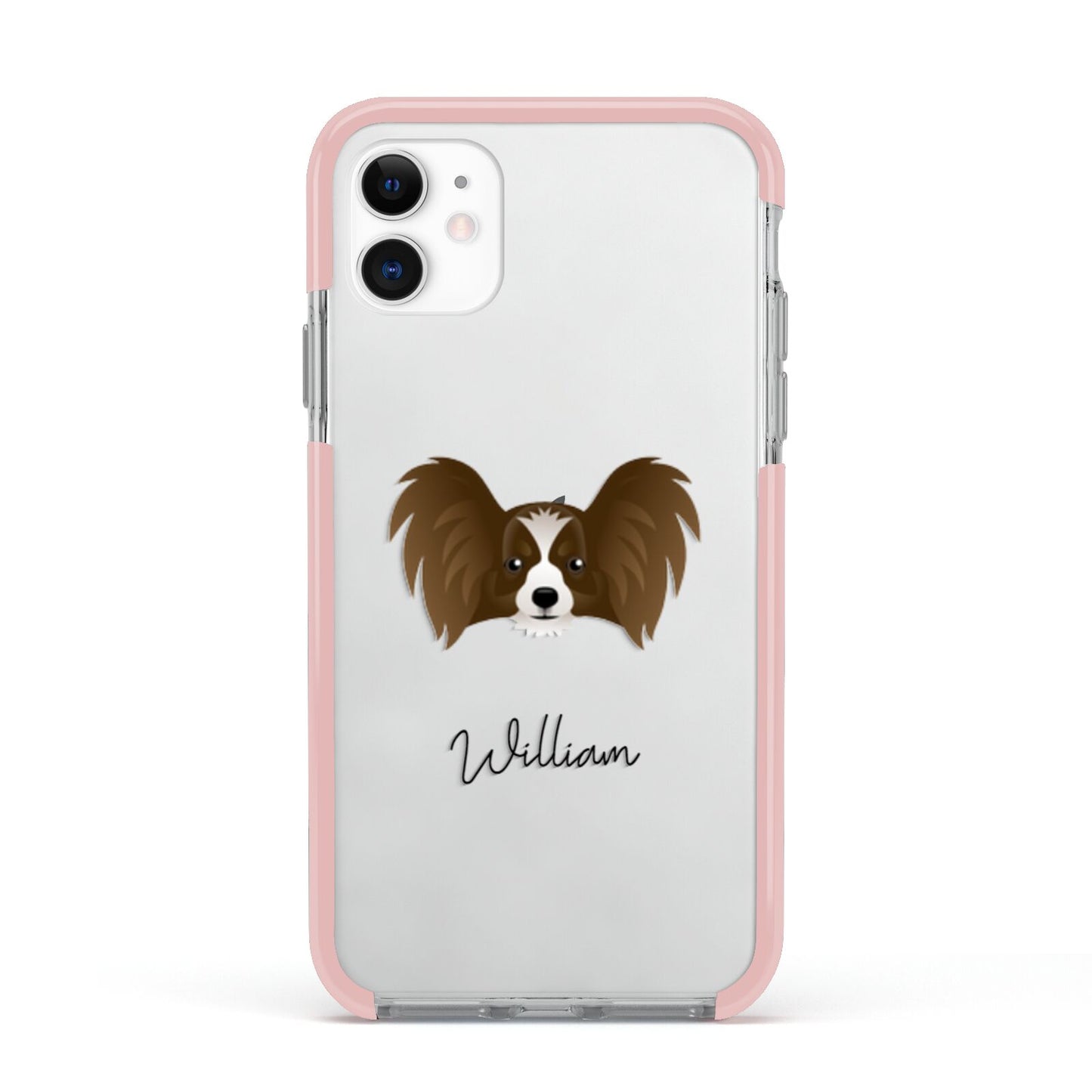 Papillon Personalised Apple iPhone 11 in White with Pink Impact Case