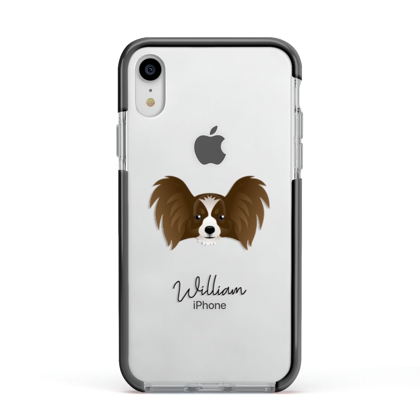 Papillon Personalised Apple iPhone XR Impact Case Black Edge on Silver Phone