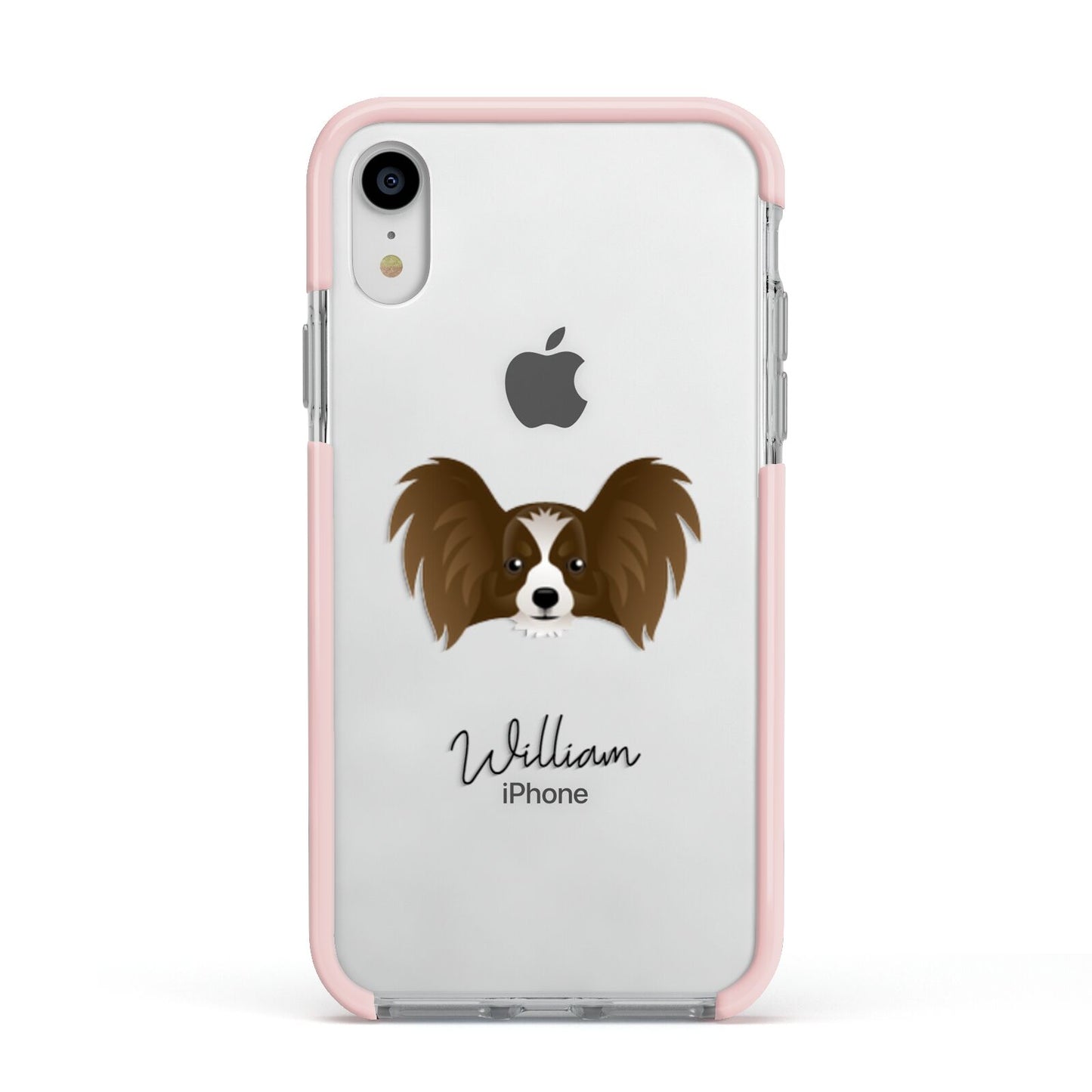 Papillon Personalised Apple iPhone XR Impact Case Pink Edge on Silver Phone
