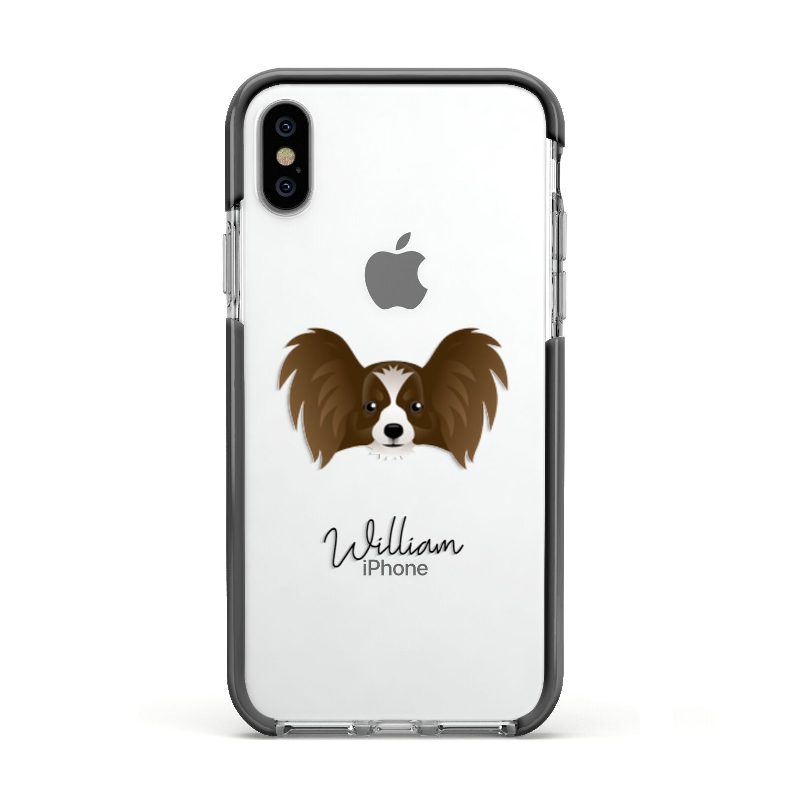 Papillon Personalised Apple iPhone Xs Impact Case Black Edge on Silver Phone
