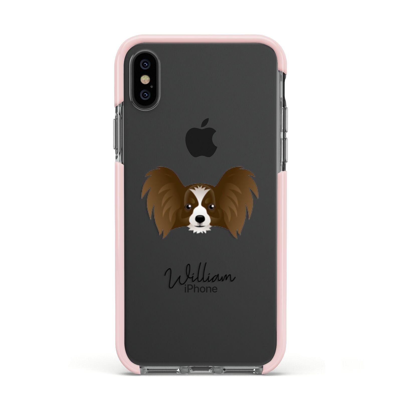 Papillon Personalised Apple iPhone Xs Impact Case Pink Edge on Black Phone