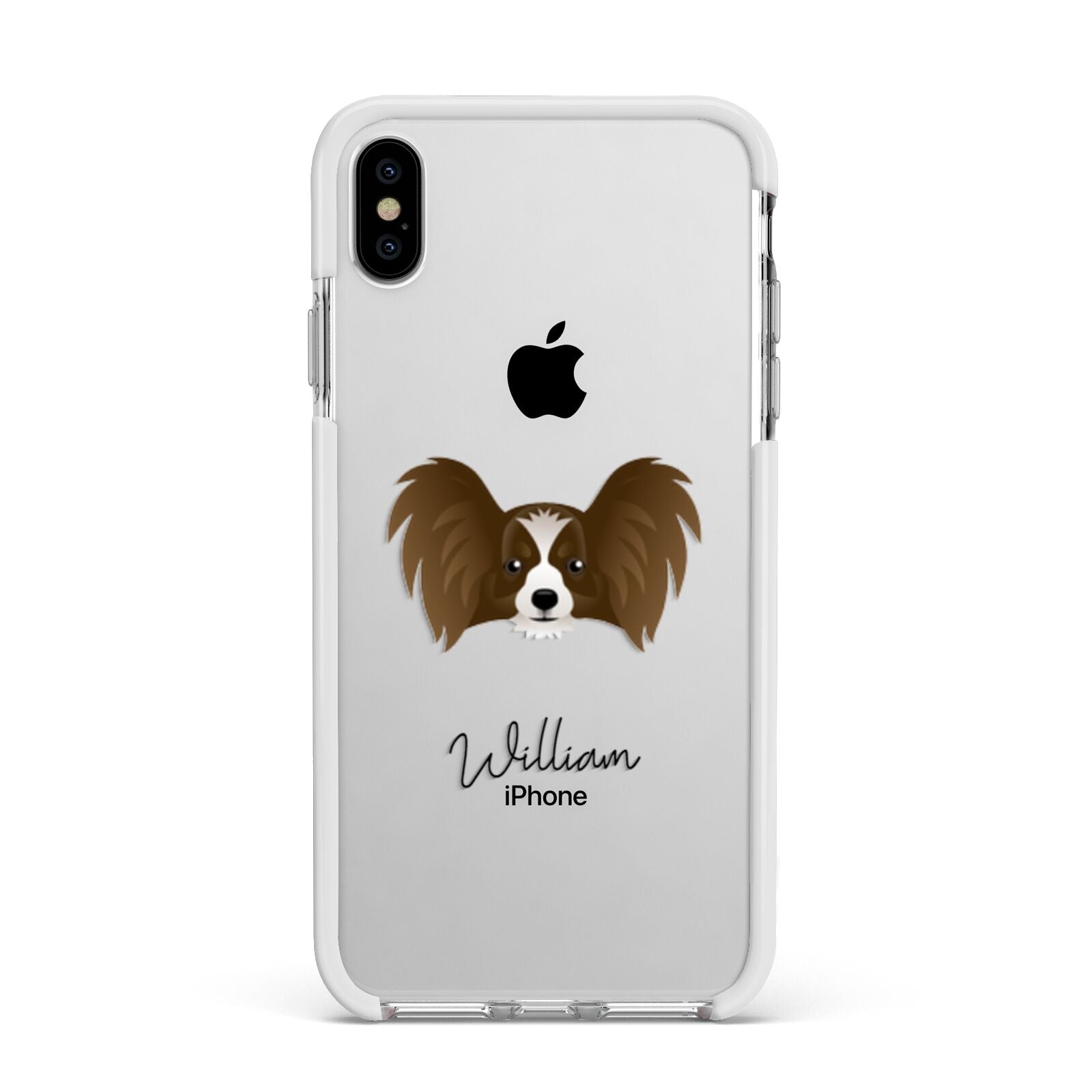 Papillon Personalised Apple iPhone Xs Max Impact Case White Edge on Silver Phone