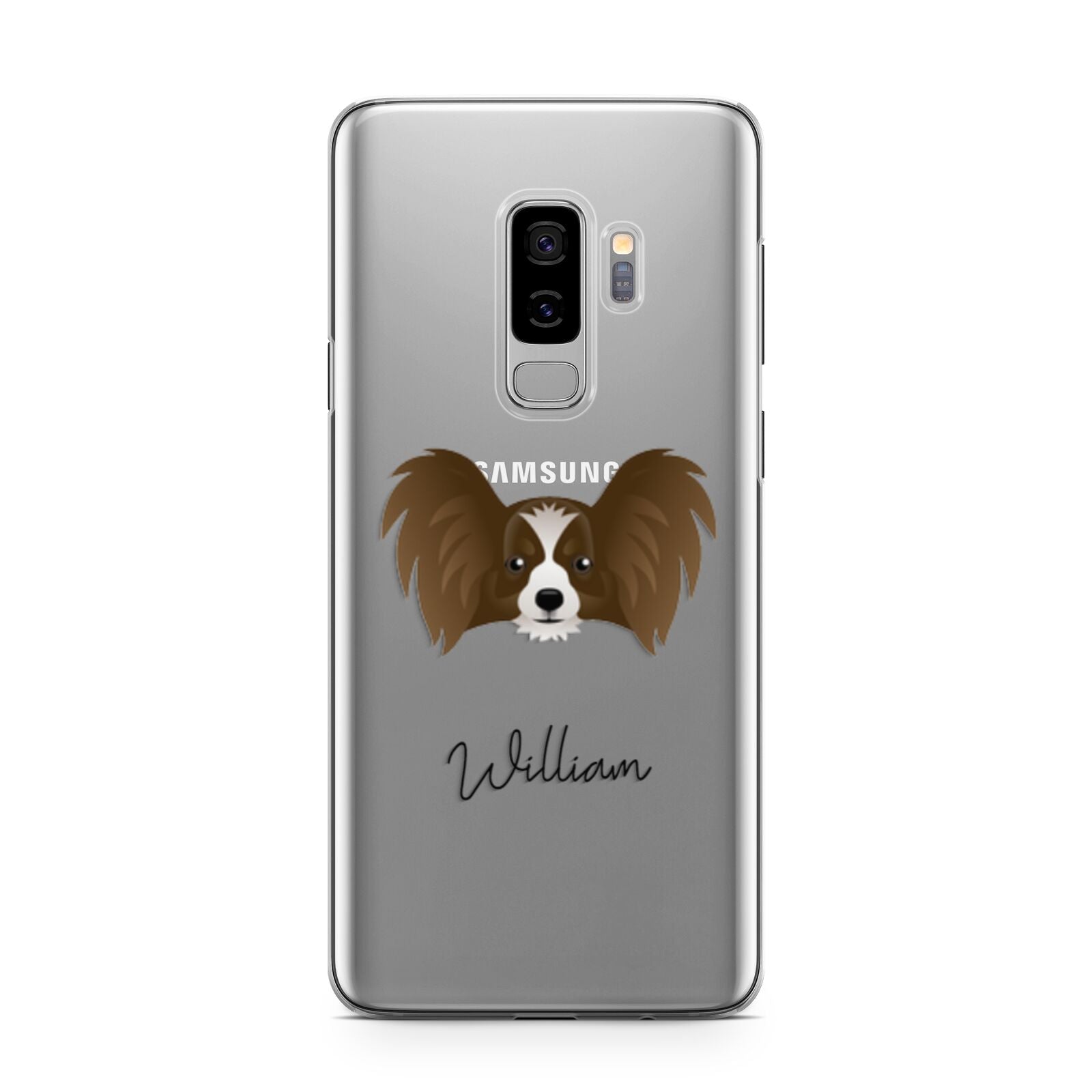 Papillon Personalised Samsung Galaxy S9 Plus Case on Silver phone