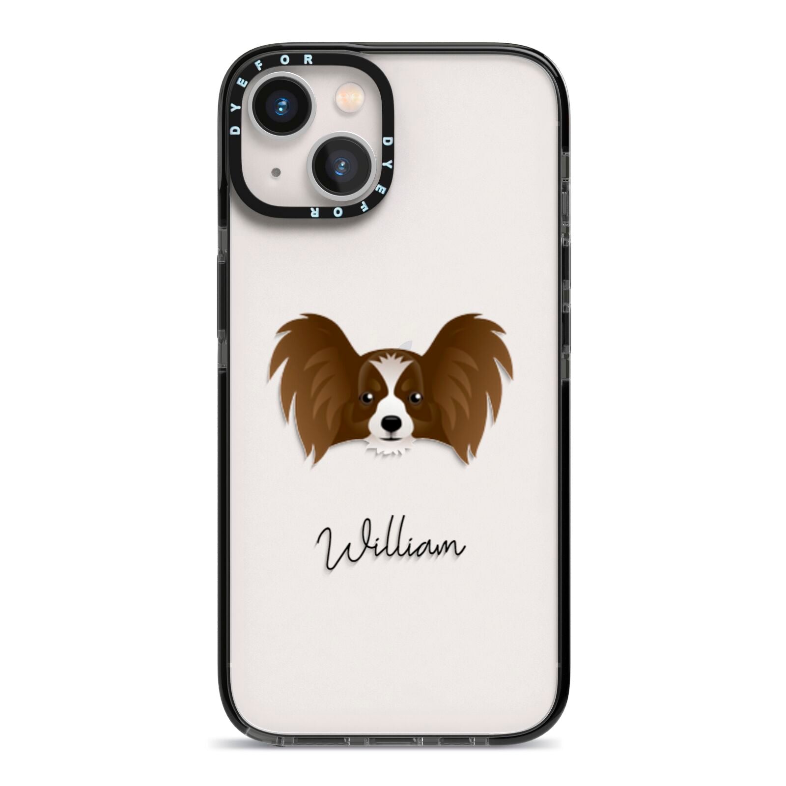Papillon Personalised iPhone 13 Black Impact Case on Silver phone