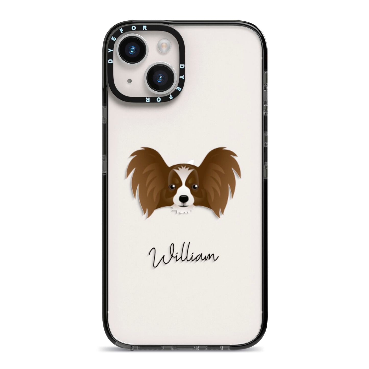 Papillon Personalised iPhone 14 Black Impact Case on Silver phone