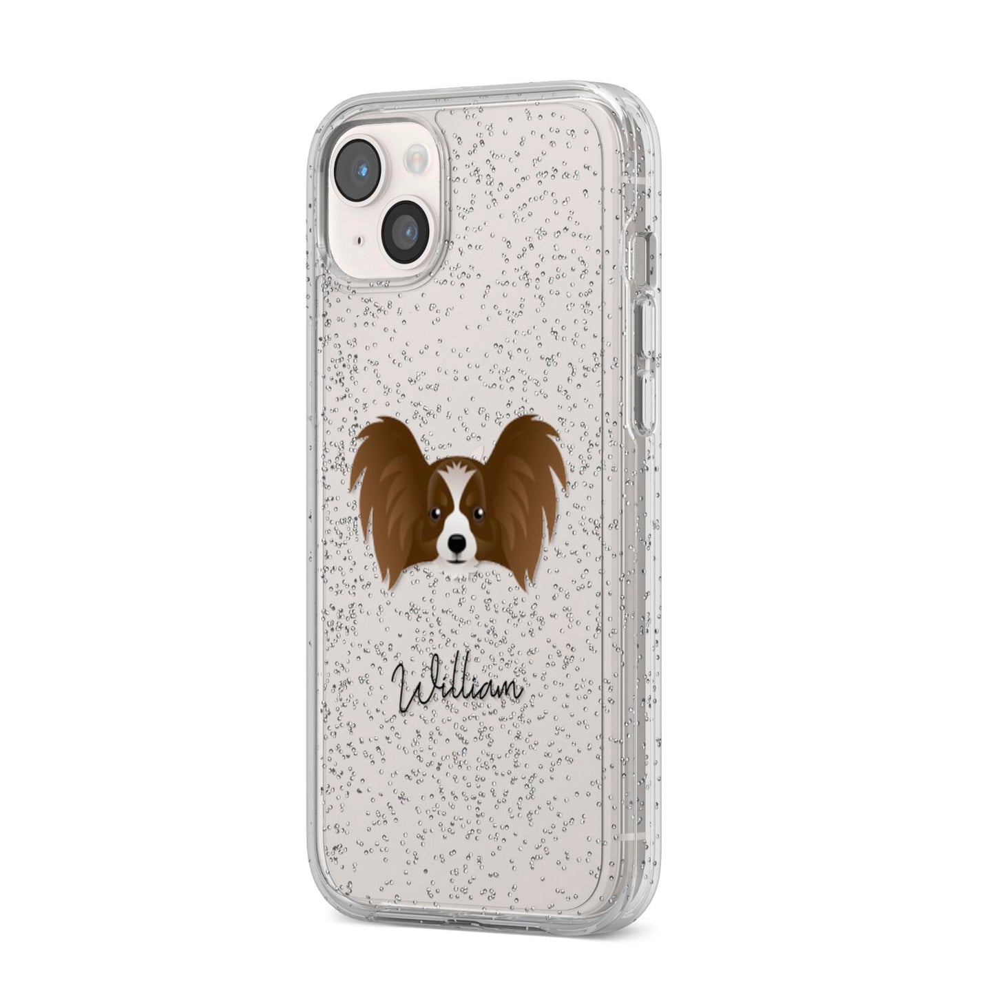 Papillon Personalised iPhone 14 Plus Glitter Tough Case Starlight Angled Image