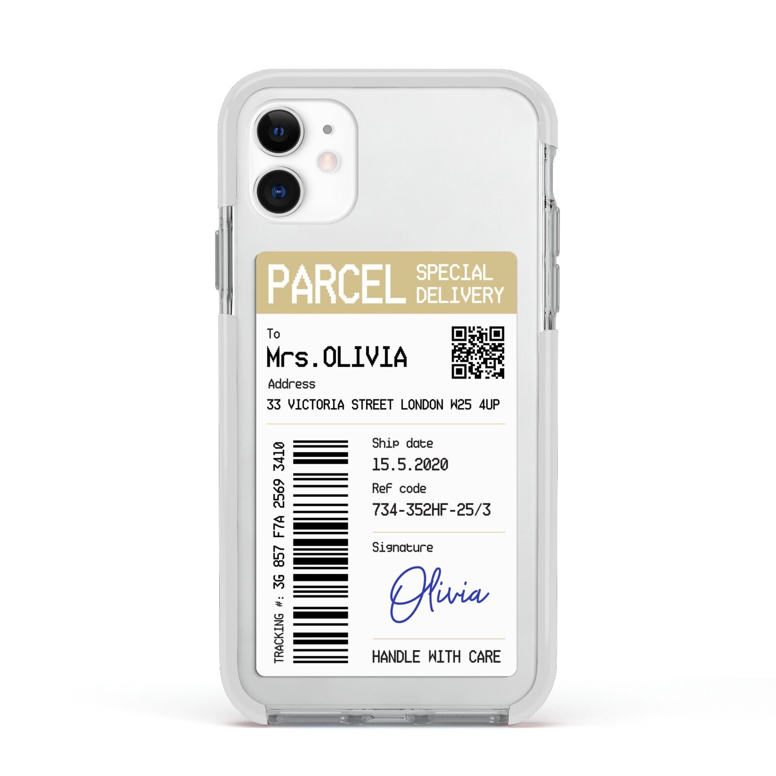 Parcel Label with Name Apple iPhone 11 in White with White Impact Case