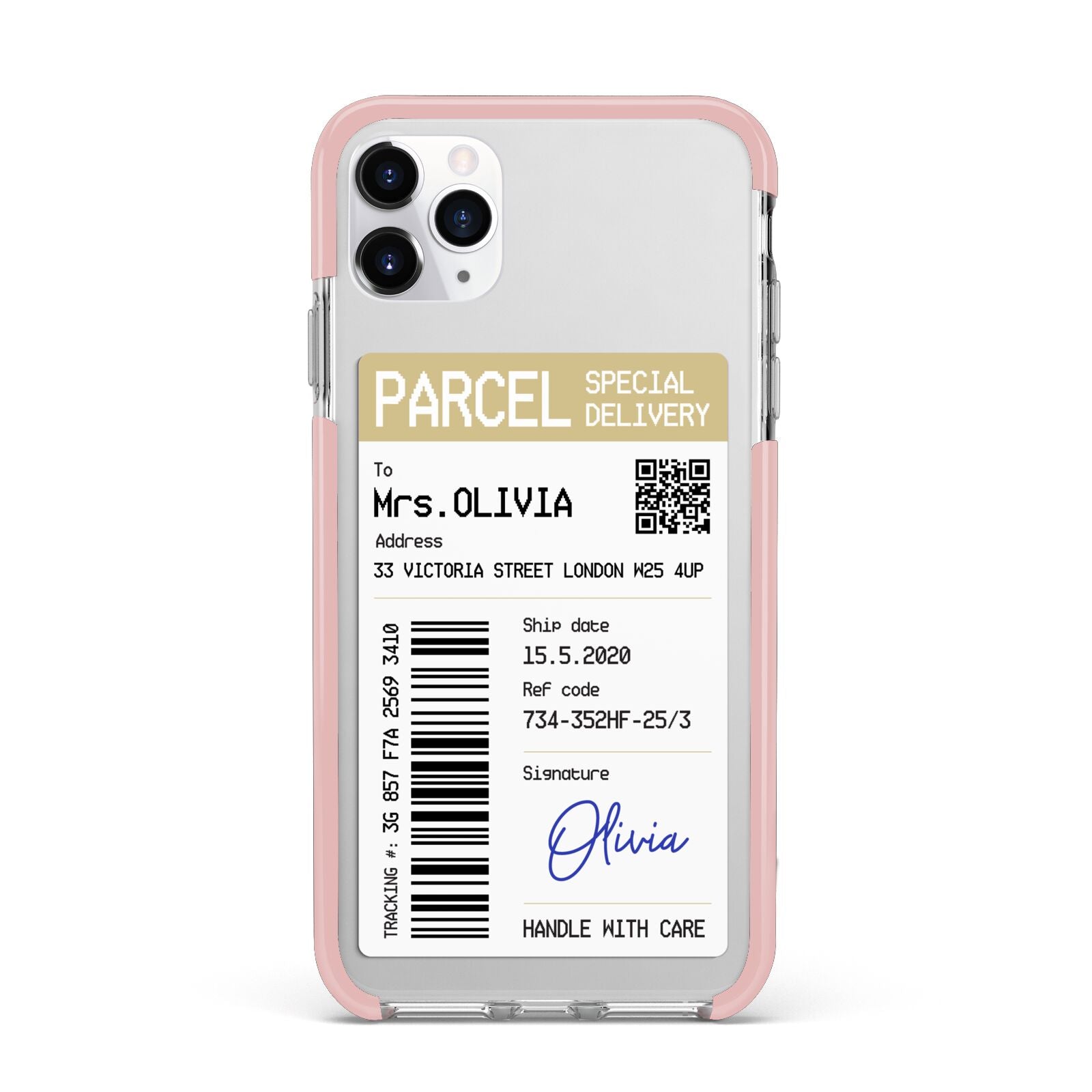 Parcel Label with Name iPhone 11 Pro Max Impact Pink Edge Case