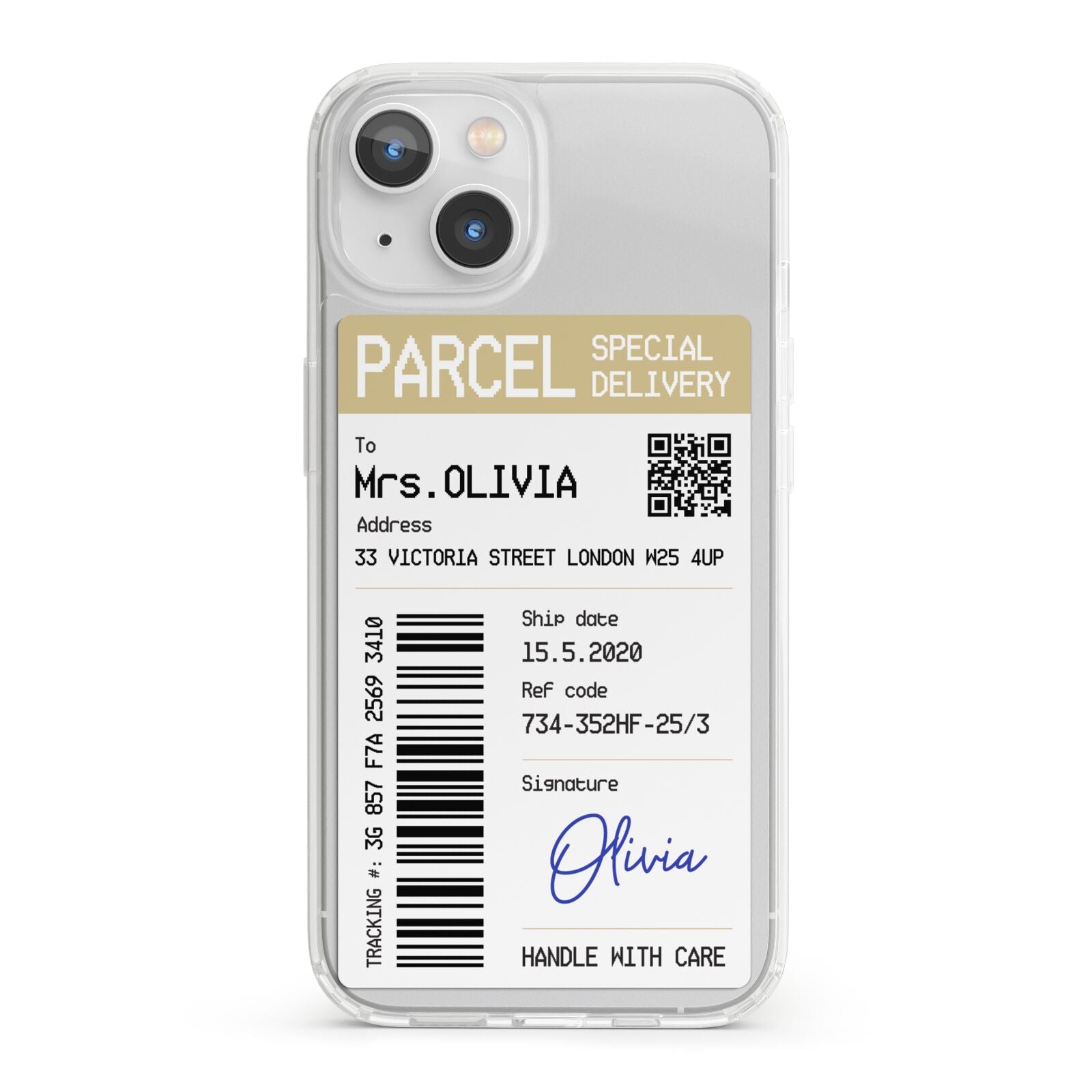 Parcel Label with Name iPhone 13 Clear Bumper Case