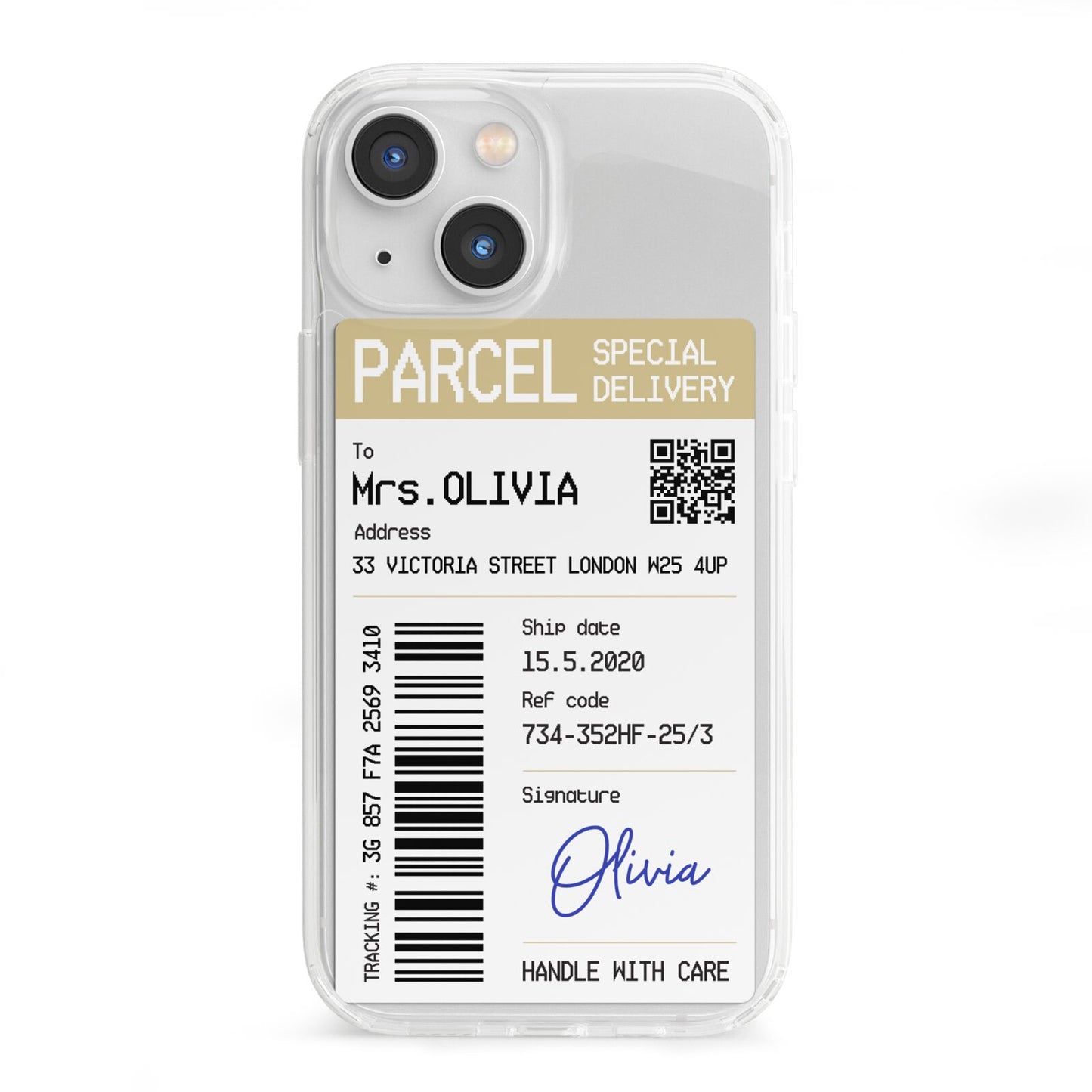 Parcel Label with Name iPhone 13 Mini Clear Bumper Case